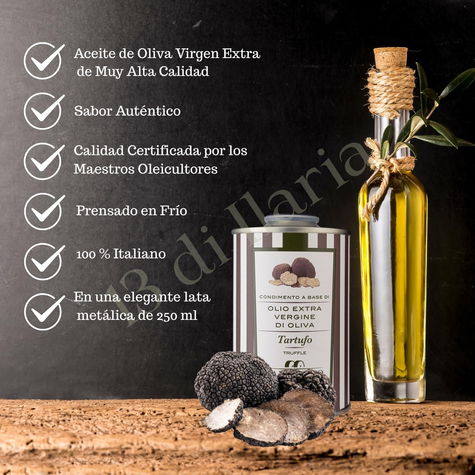 Aceite de Oliva Virgen Extra con Trufa Negra 250 ml | Lata Gourmet, Italiano Artesanal | Sabor Intenso y Elegante | Hecho en Puglia - 3