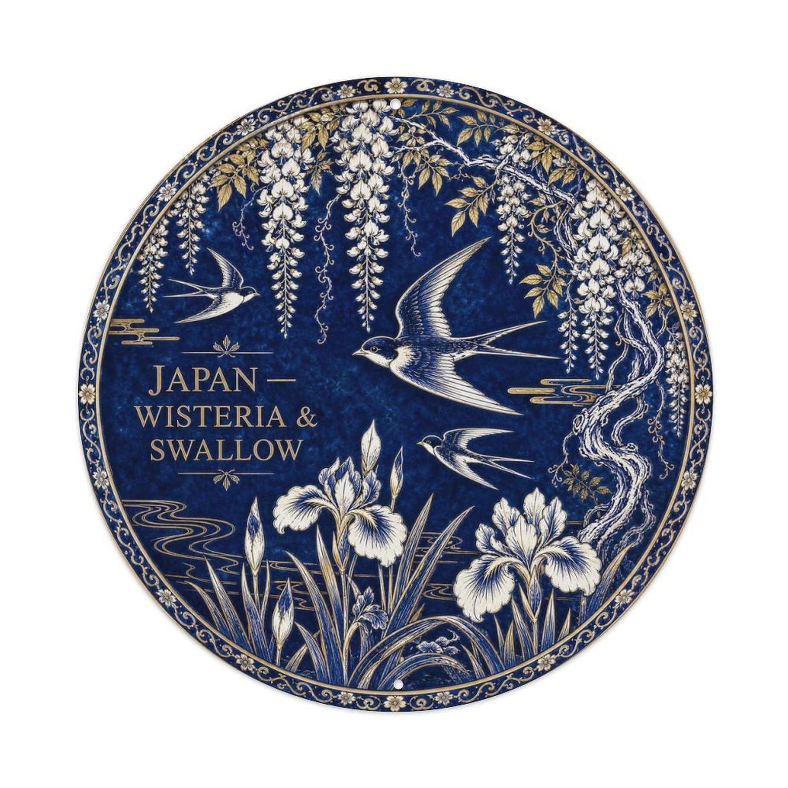 Olyhtr 8X8inch Classic Style Arita Japan Wisteria Swallow Ceramic Folk Pattern Metal Tin Sign