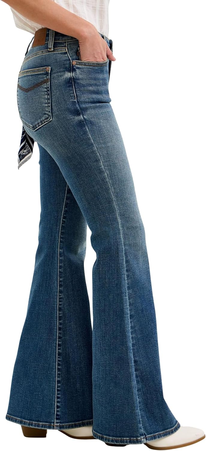 Judy Blue Mid Rise Medium Wash Flare Jeans with Bandana Loops