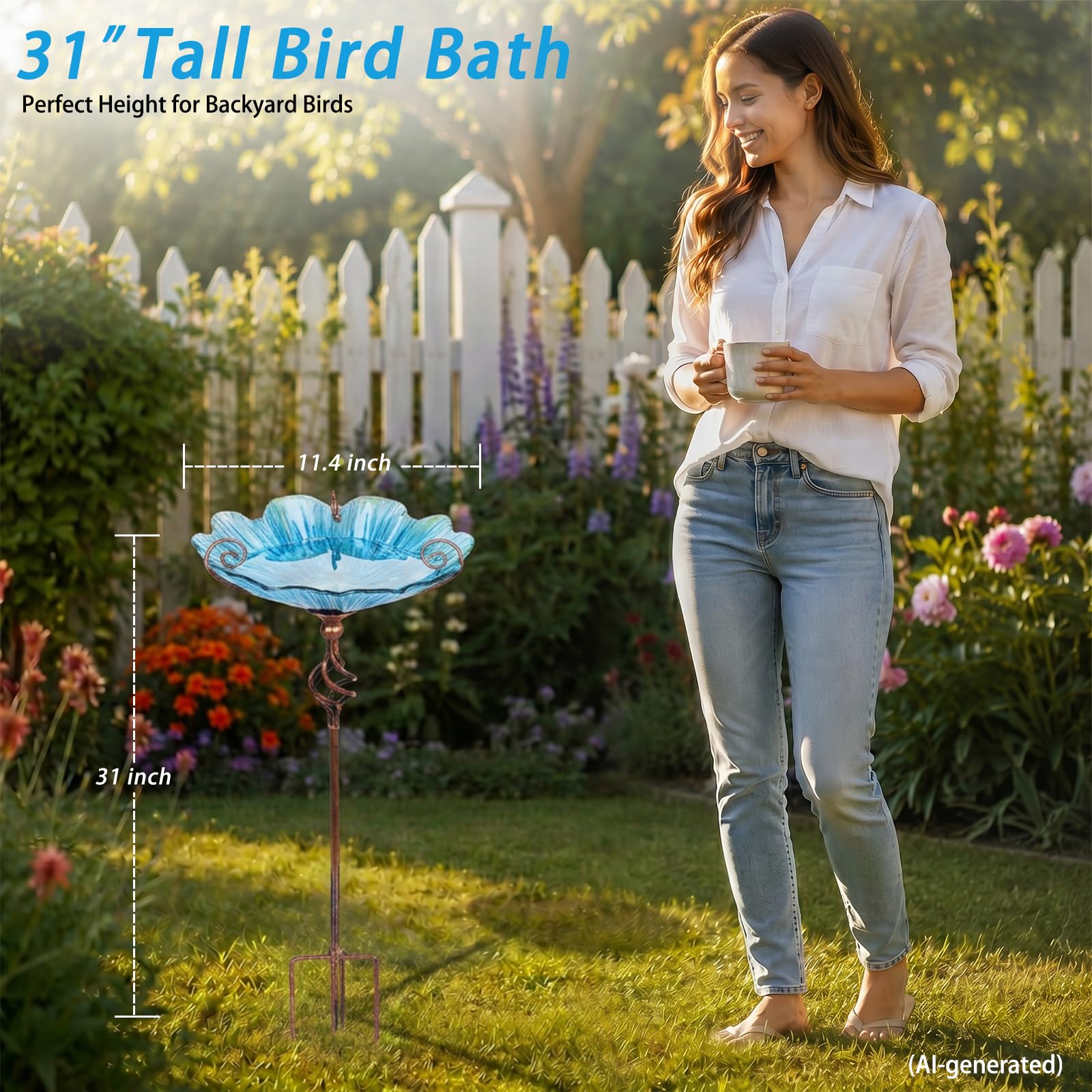 MUMTOP Comedero para pájaros de cristal de 31 pulgadas de altura con estaca de metal para jardín al aire libre