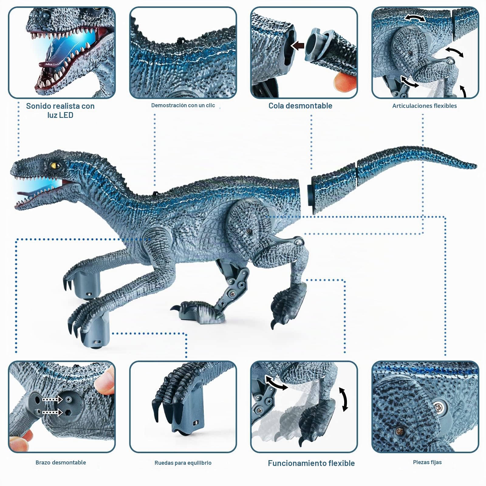 Dinosaurio Teledirigido, Dinosaurio Juguete para Niños, Dino Robots a Control Remoto con Luces LED y Sonidos, Juguete Teledirigido para Niños de 3 4 5 6 7 8 Años, Navidad
