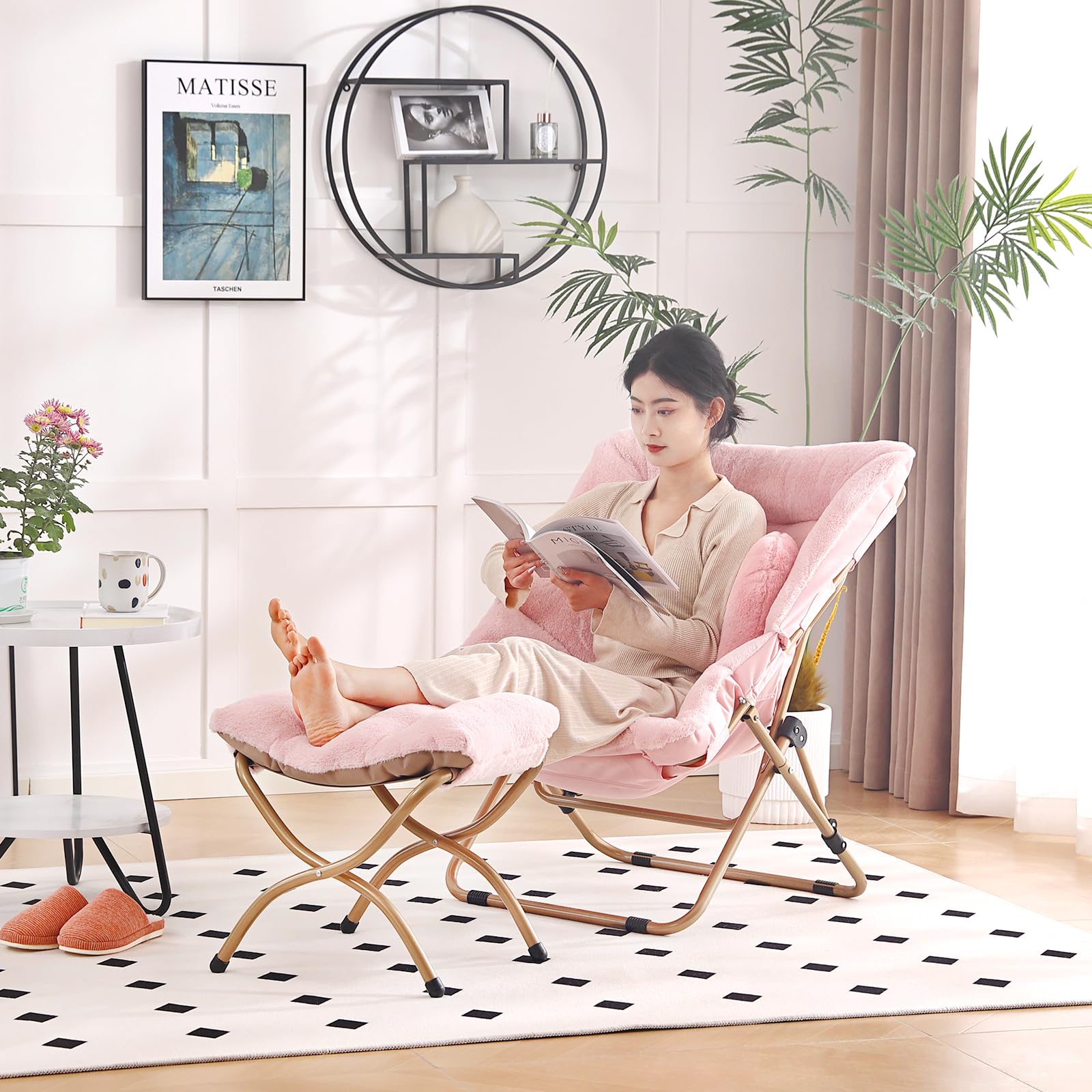 Amazon.com: HomEastlly Comfy Saucer Chair with Ottoman, Oversized