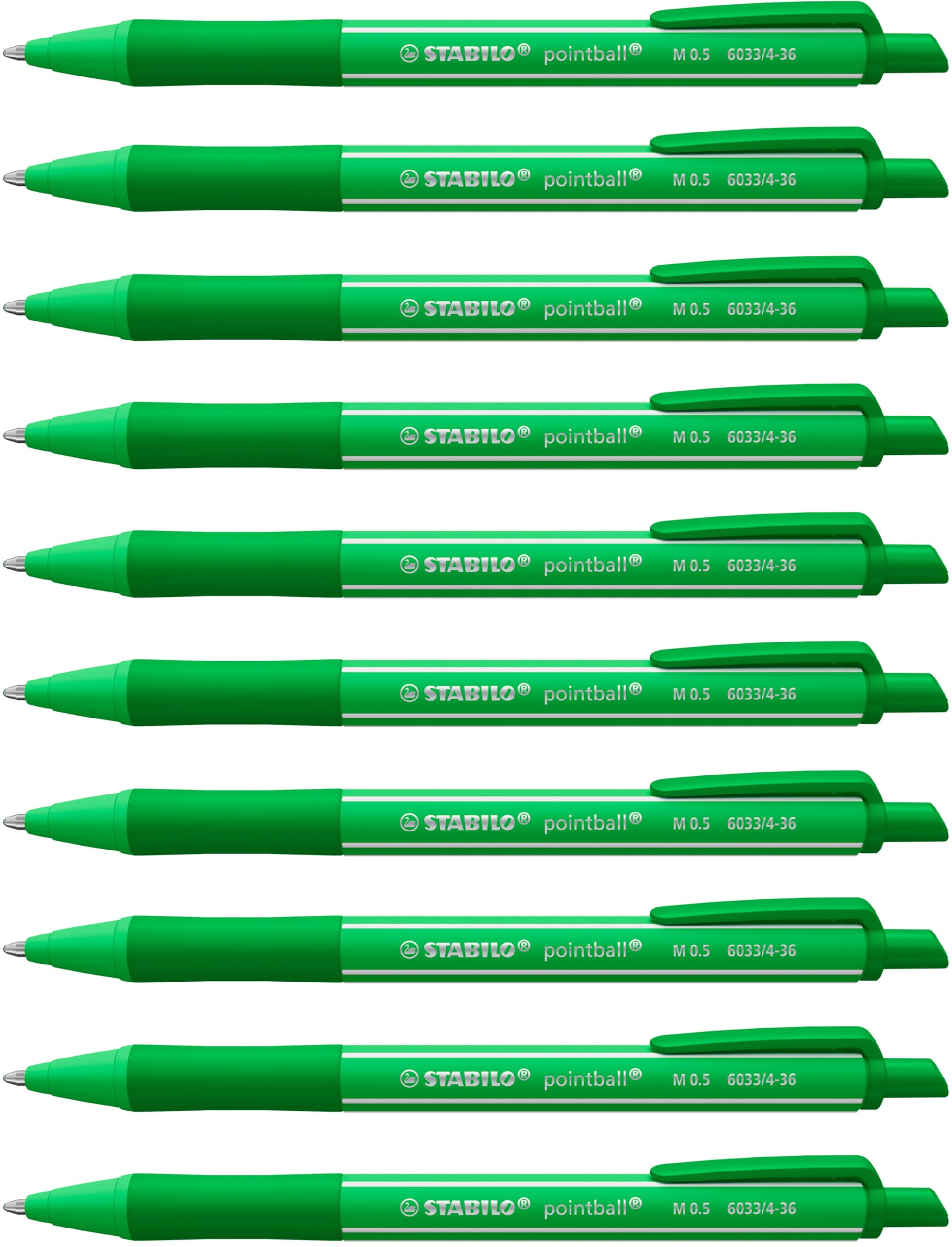 STABILO pointball colorful - Ballpoint Pen - Pack of 10 - Mint Green with Green Ink