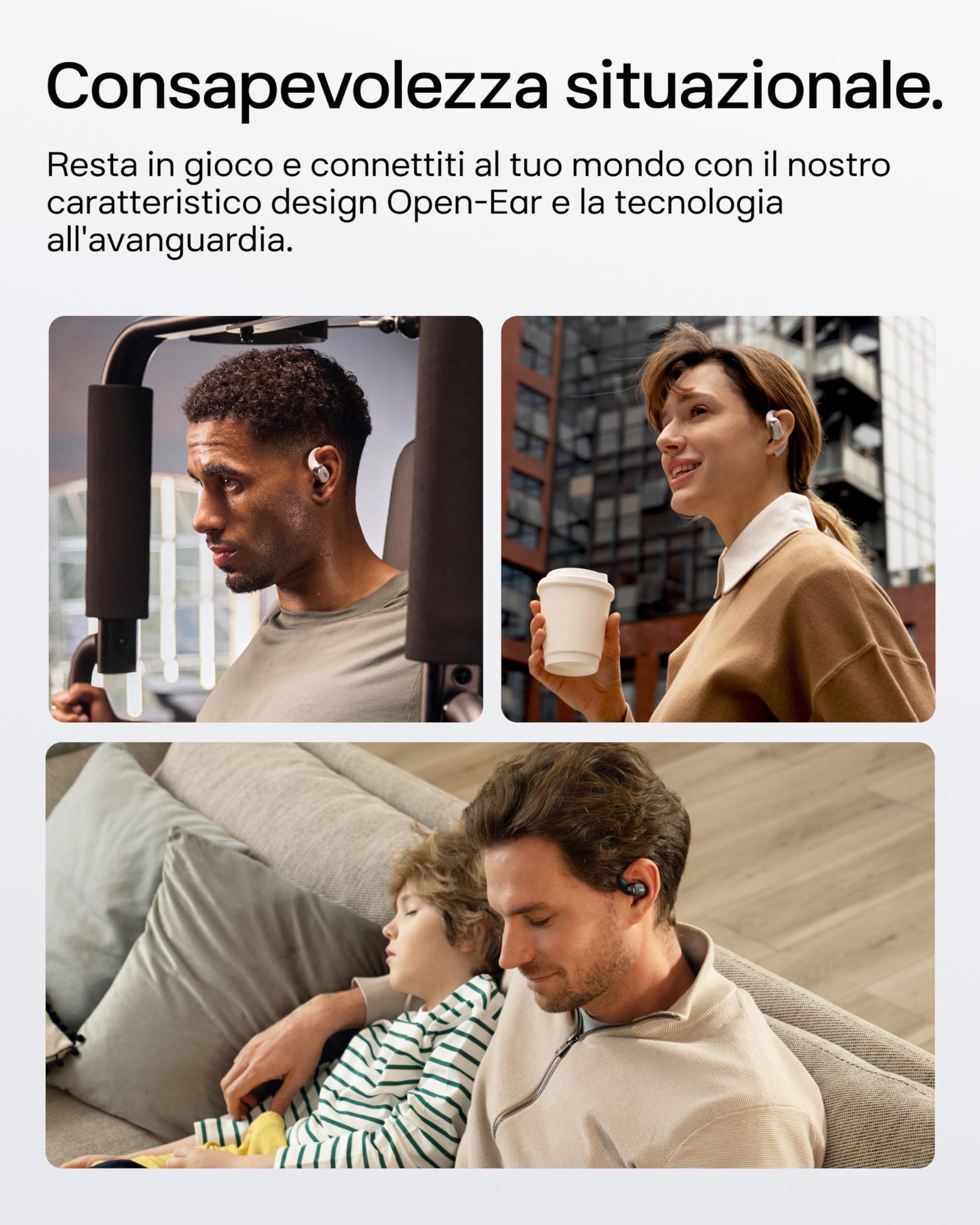 SHOKZ NEW OpenFit 2+ Cuffie Open-Ear con Audio Dolby, Auricolari Comodi con Ganci Morbidi, 48H di Riproduzione, Resistenza all’Acqua IP55, Ricarica Rapida USB-C e Wireless, Custodia Inclusa, Nero