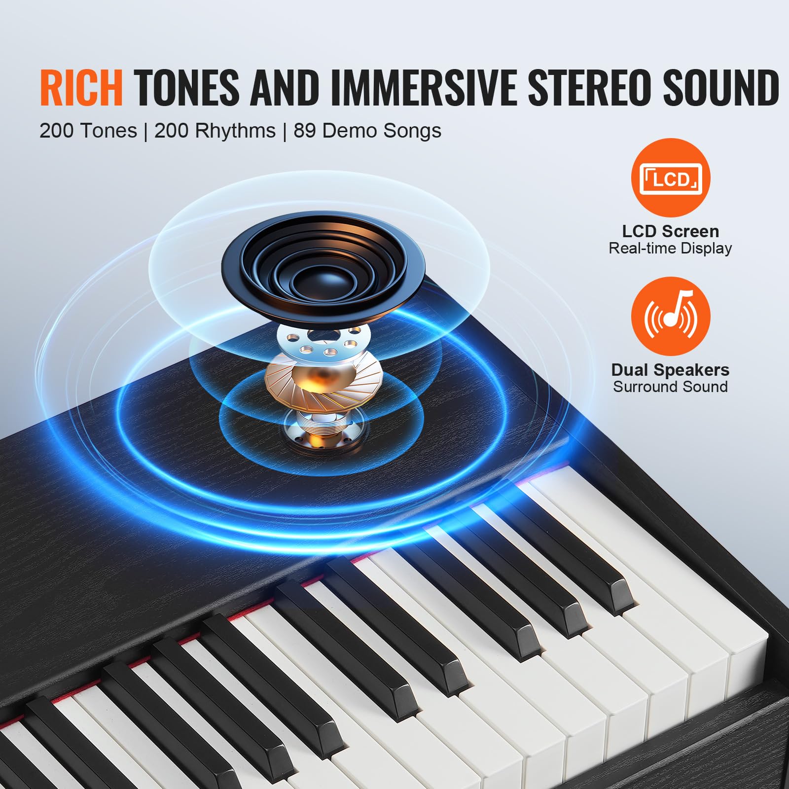 VEVOR Digitalpiano, 88 Tasten, Elektrisches Klaviere, Doppeltastatur & Lautsprecher, einfache Gehäusehalterung mit Doppelbank, Kopfhörer, 200 Töne & Rhythmen, unterstützt Bluetooth/USB/MIDI
