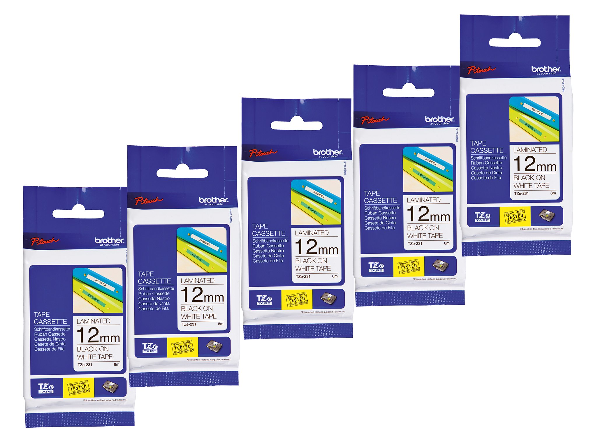 CINTA BROTHER TZE-231, 12MM X 8M. NEGRO SOBRE BLANCO