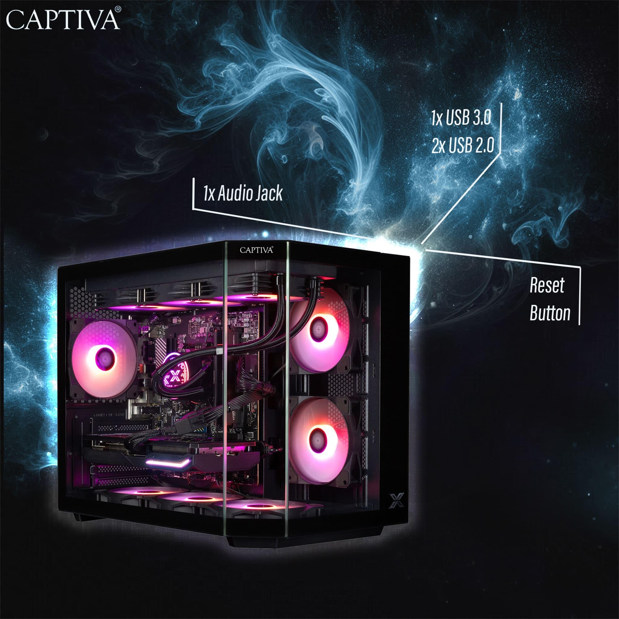Captiva PC Highend Gaming R98-602 (Ryzen 7 7800X3D/RTX5070 12GB GDDR7/SSD 1TB/32GB/WLAN/Windows 11 Home 64-bit) (98602)
