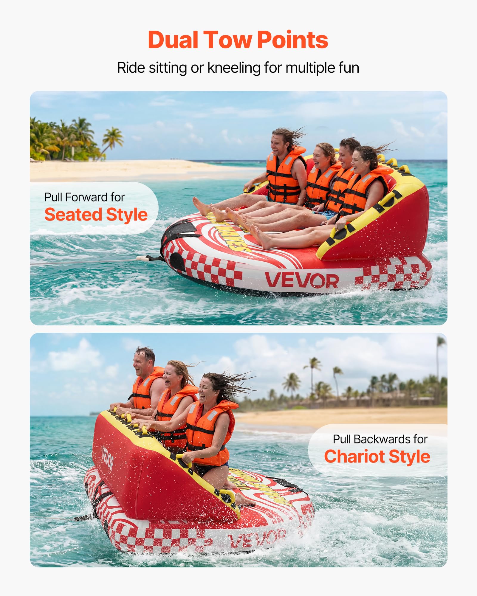 VEVOR Flotador de Arrastre Inflable 4 Personas 219x206 cm 308 kg para Deportes Acuáticos