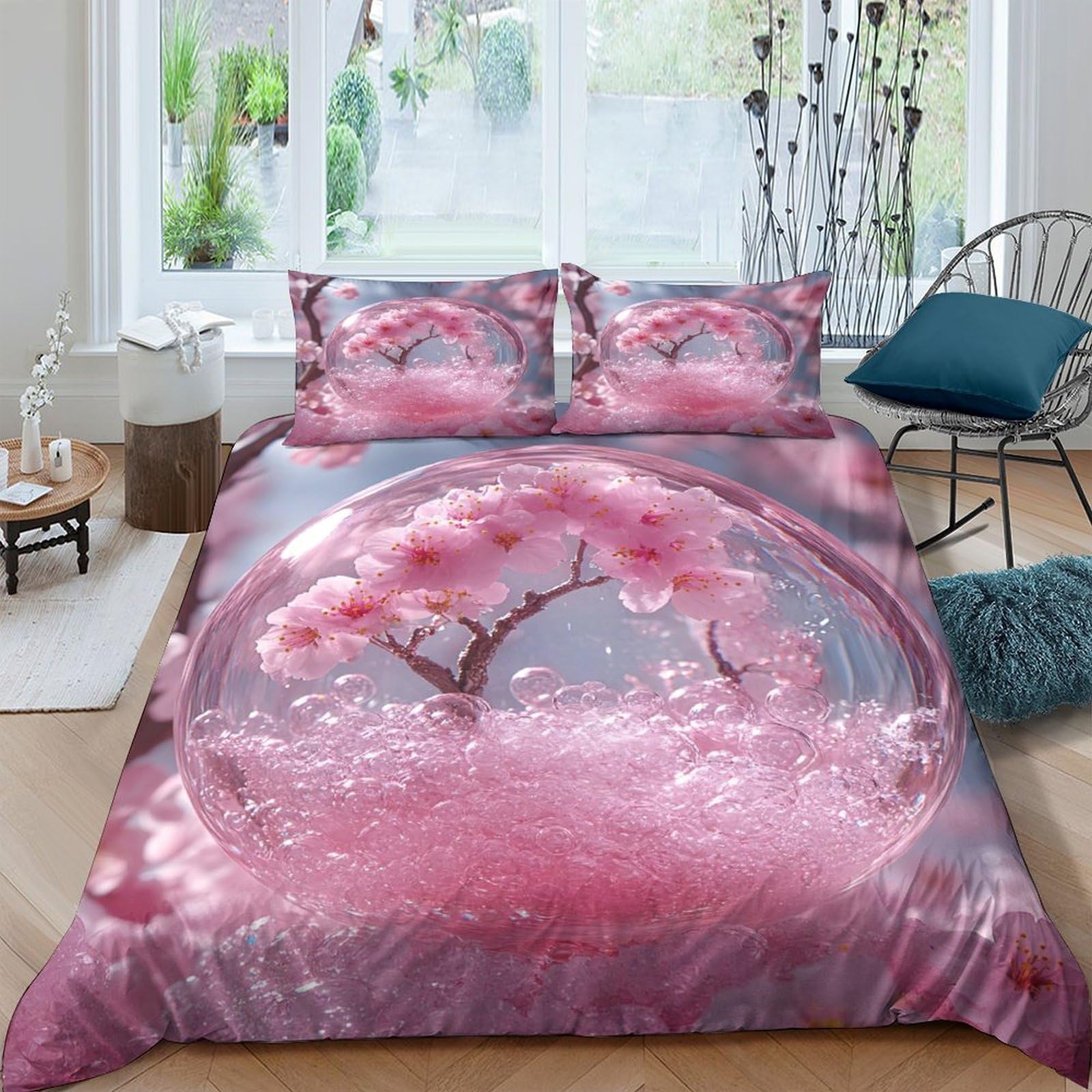 Ctjqhvkz Style-2 3D Printed Sakura Blossom Fitted Sheet Microfiber Pink Tree Mattress Cover For Bedroom Guest Room Dormitory Decor Easy Care Single（135X200cm）