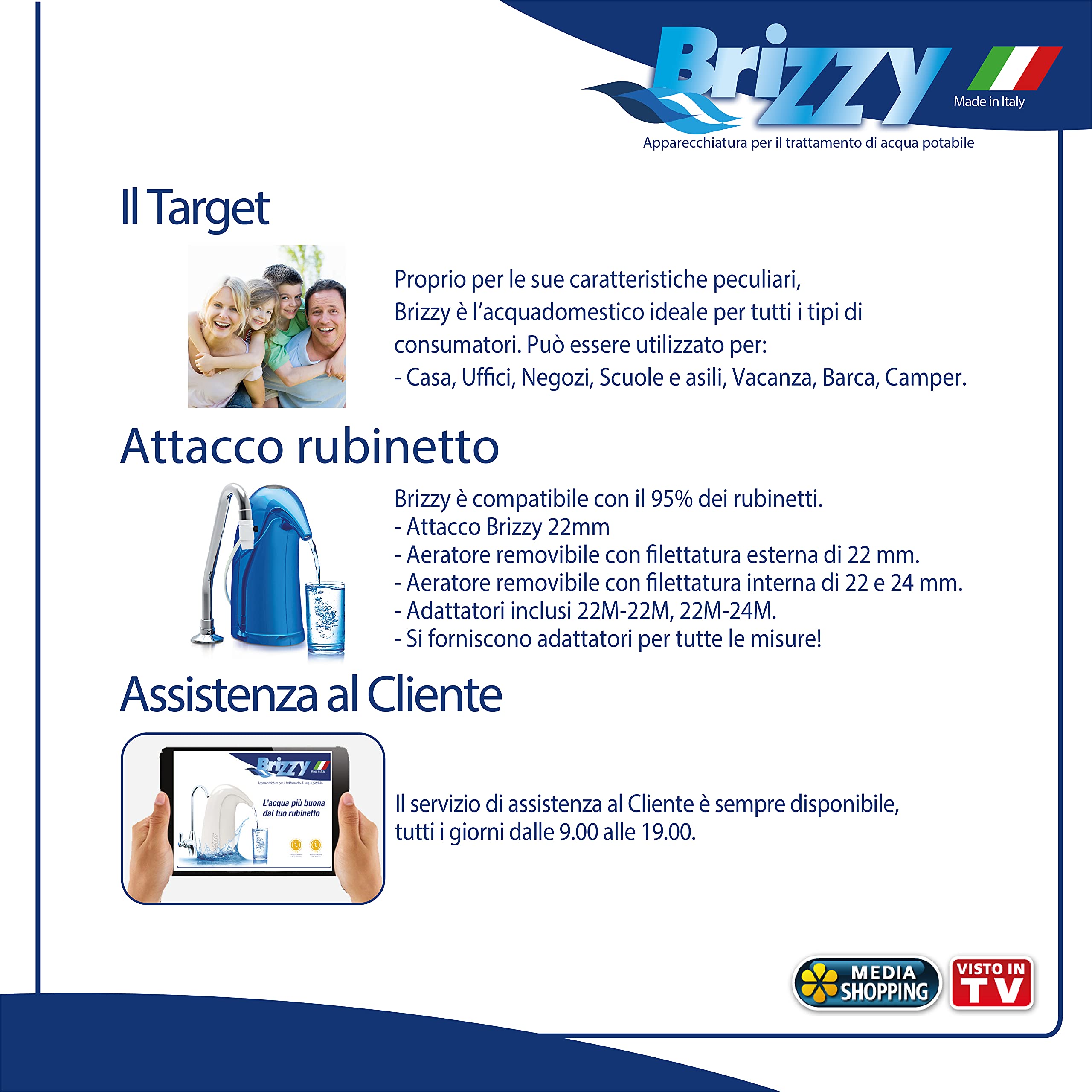 BRIZZY Depuratore Purificatore Antibatterico da rubinetto Ultra compatto, per Acqua Potabile Microfiltrata Sistema di Filtrazione per Rubinetto. Certificato e Made in Italy (Bianco Neve)