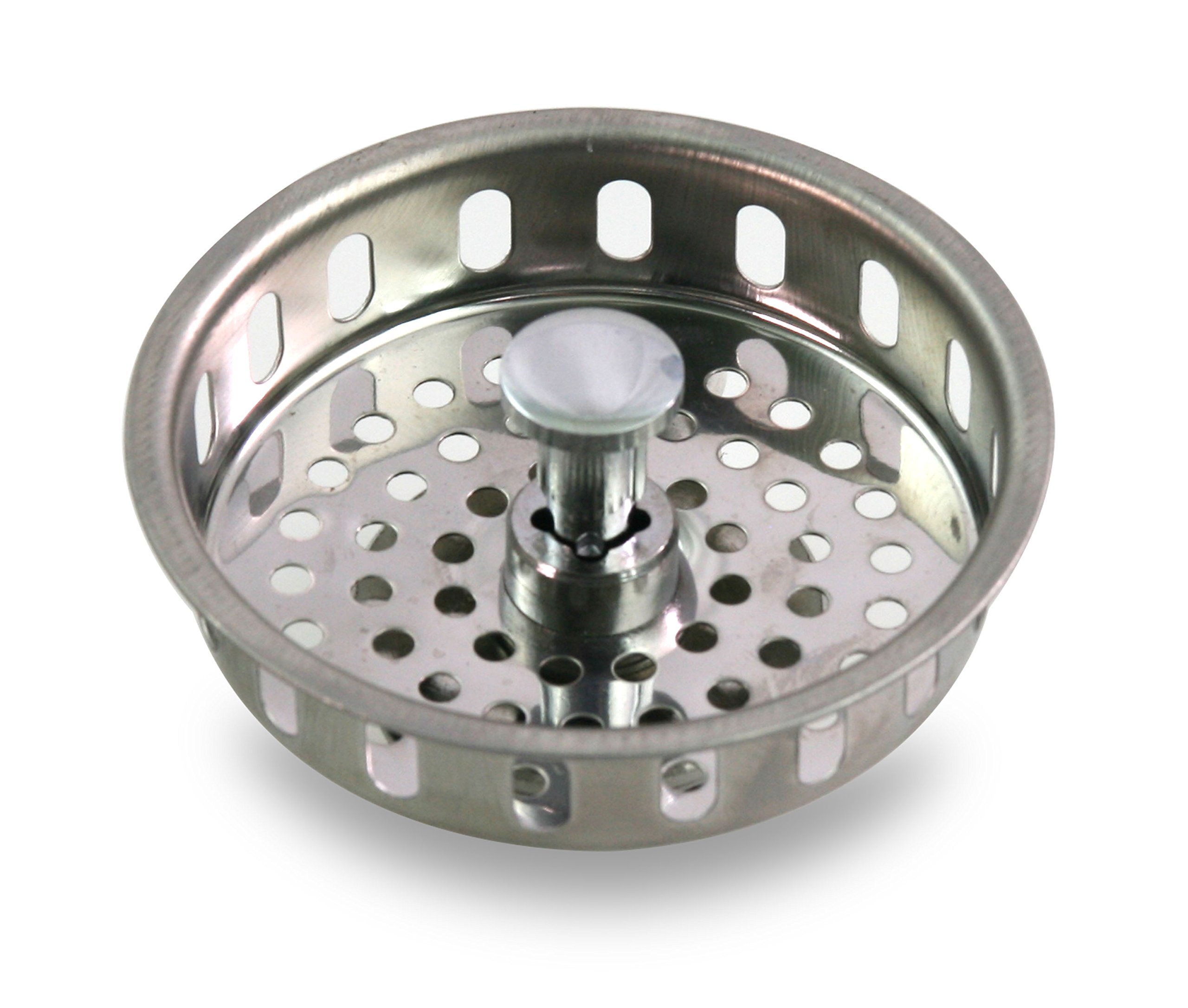 Highcraft 97343 Kitchen Sink Basket Strainer Replacement for Standard Drains (3-1/2 Inch) Stainless Spring Steel Closure and Rubber Stopper, Stainless Steel