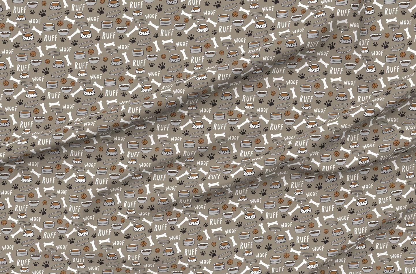 Spoonflower Fabric - Dog Bone Paw Print Cute Pet Illustration Pets Dogs Breeds Food Animal Printed on Petal Signature Cotton Fabric Fat Quarter - Sewing Quilting Apparel Crafts Decor