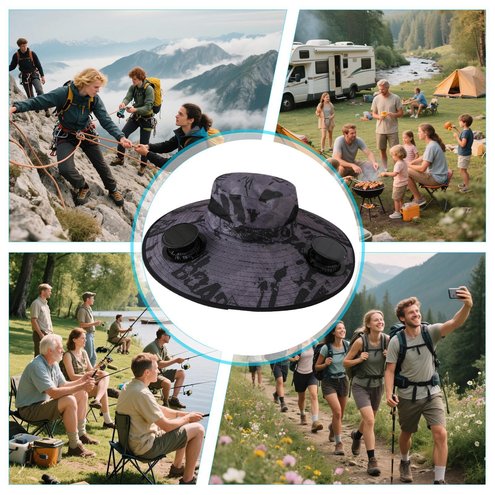 Solarlüfter Hüte für Herren | Angelhut mit Solar betriebenen Ventilatoren,UV Schutz Kopfbedeckung Für Männer Väter Sommer Reisen Camping Wandern Angeln
