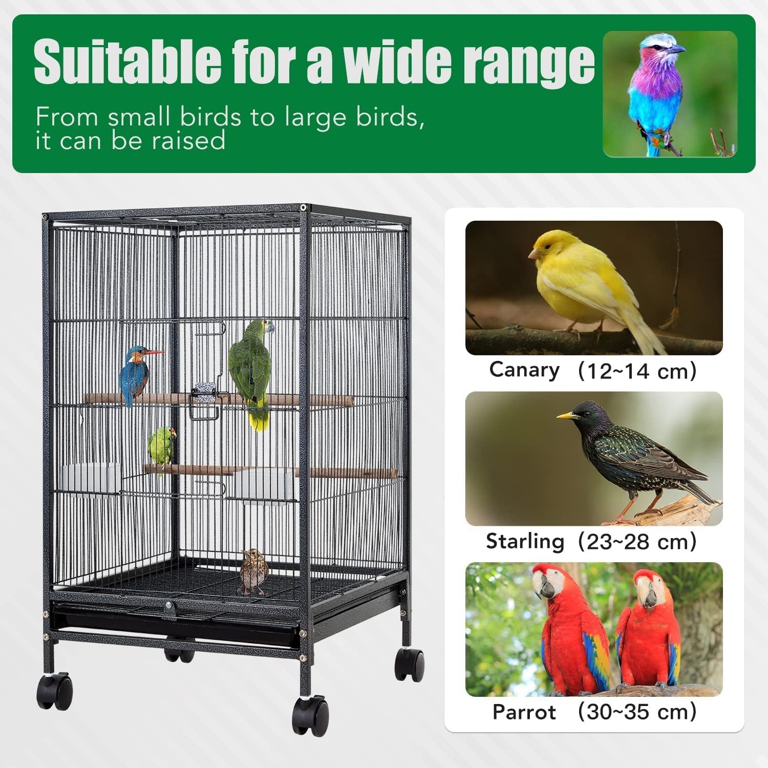 Vogelkäfig im Freien, Schmiedeeiserner Vogelkäfig Mit Offener Spielfläche Und Rollständer, 88,9 cm Großer Papageienkäfig, Vogelkäfige Für Lovebird-Papageien Vogelvoliere Vogelkäfig Voliere