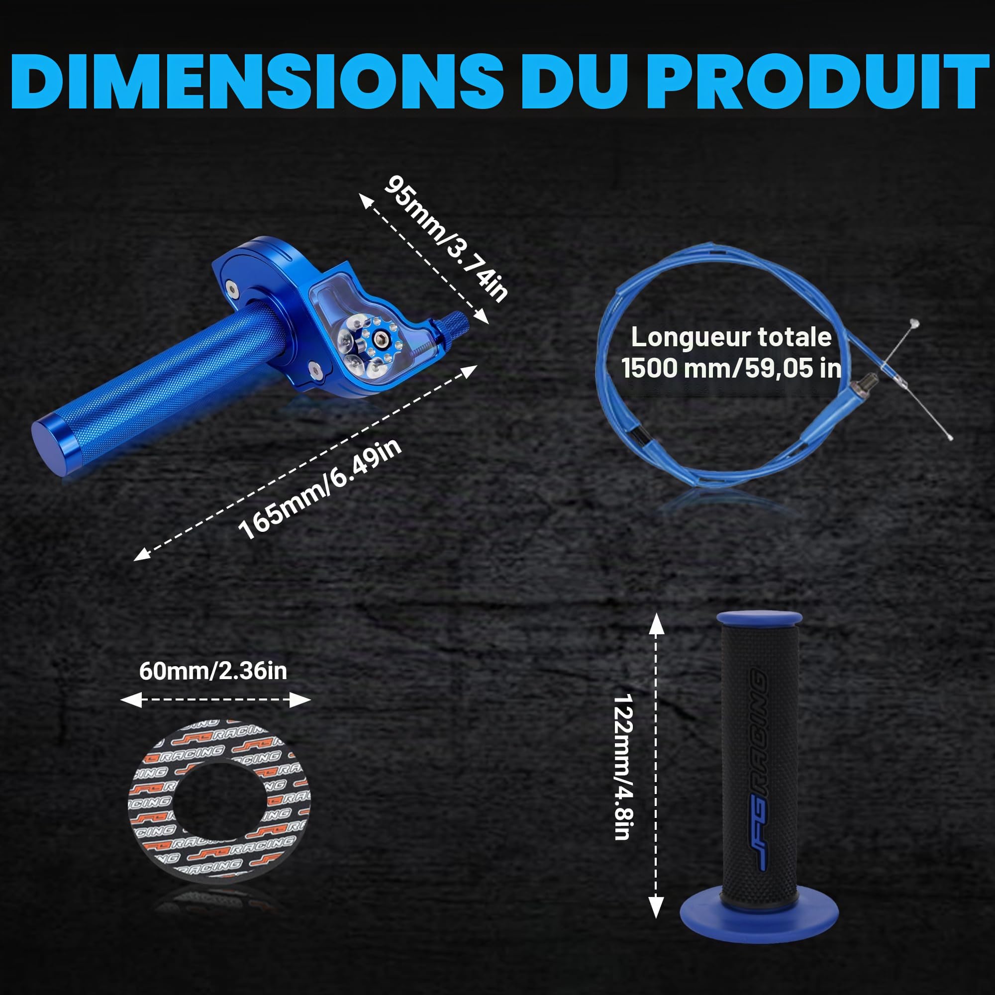 Poignee Accelerateur Moto 7/8 '' 22MM Moto Rotatif et Câble D'accélérateur avec Poignée de 50 110 125 150 200 250cc Dirt Pit Bike ATV (Bleu)