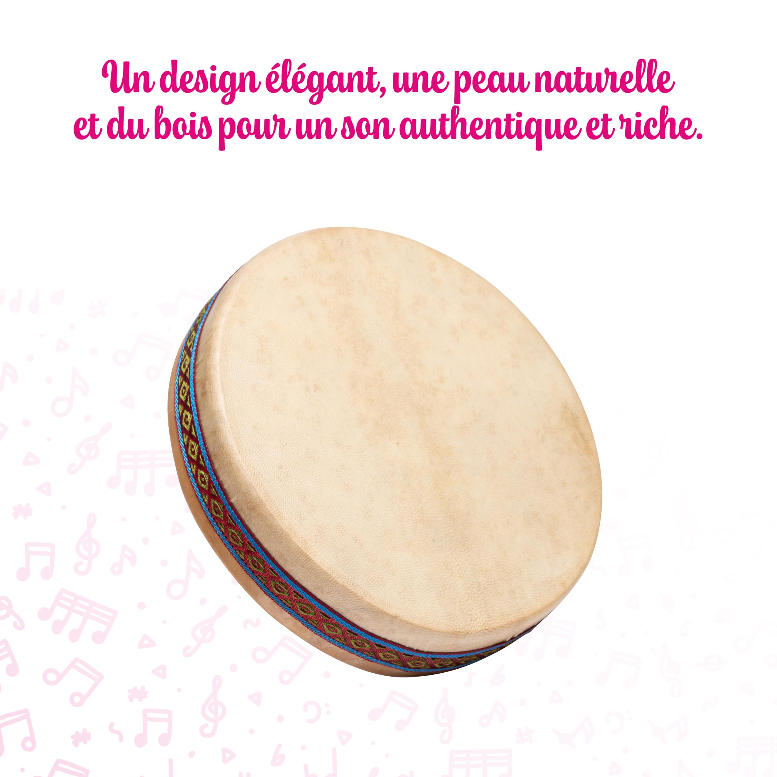 Fuzeau – 9451 – Ocean Drum Ø 40 cm – Imite Son De La Mer – Relaxation, Détente, Musicothérapie – Ambiance Nature, Vagues Sonores – Apprentissage Ludique Dès 5 Ans – Peau Naturelle, Bois - Réf. 9451
