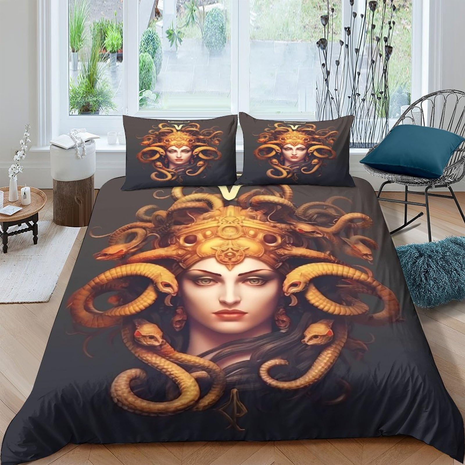 Ctjqhvkz Style-8 3D Printed Golden Octopus Fitted Sheet Microfiber Soft Bedroom Decor Snake Pattern Mattress Cover For Home Dorm Single（135X200cm）