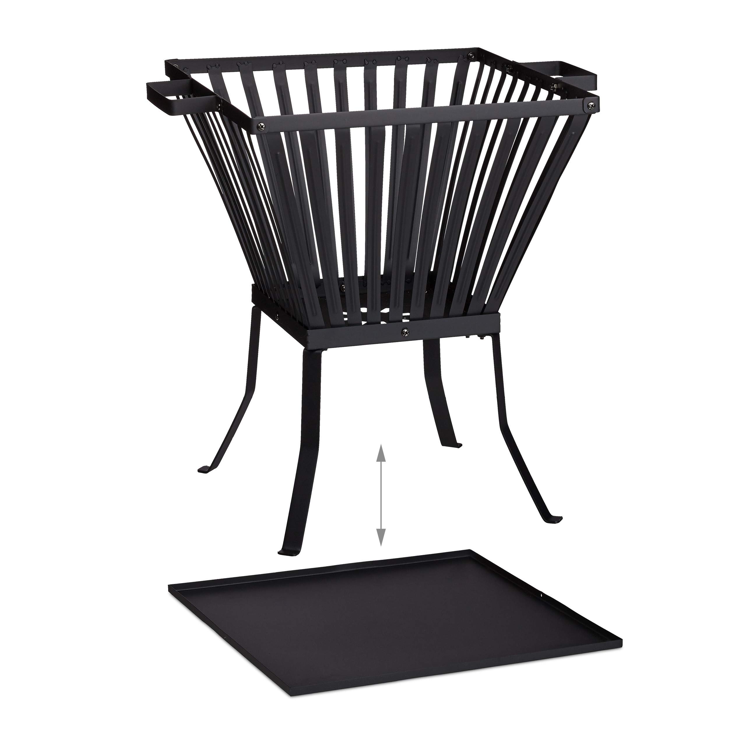 Relaxdays Brasero de jardín XL, con atizador, Chimenea de terraza, para Madera, 56x56,5x45 cm, Negro