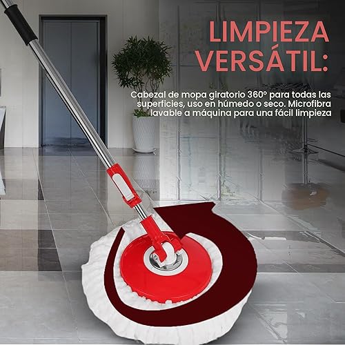 Miniatura 6 de SIMPLI-MAGIC Trapeador giratorio de 360 y cubo con escurridor - 3 cabezales lavables de microfibra de alta absorción - Juego de trapeador giratorio