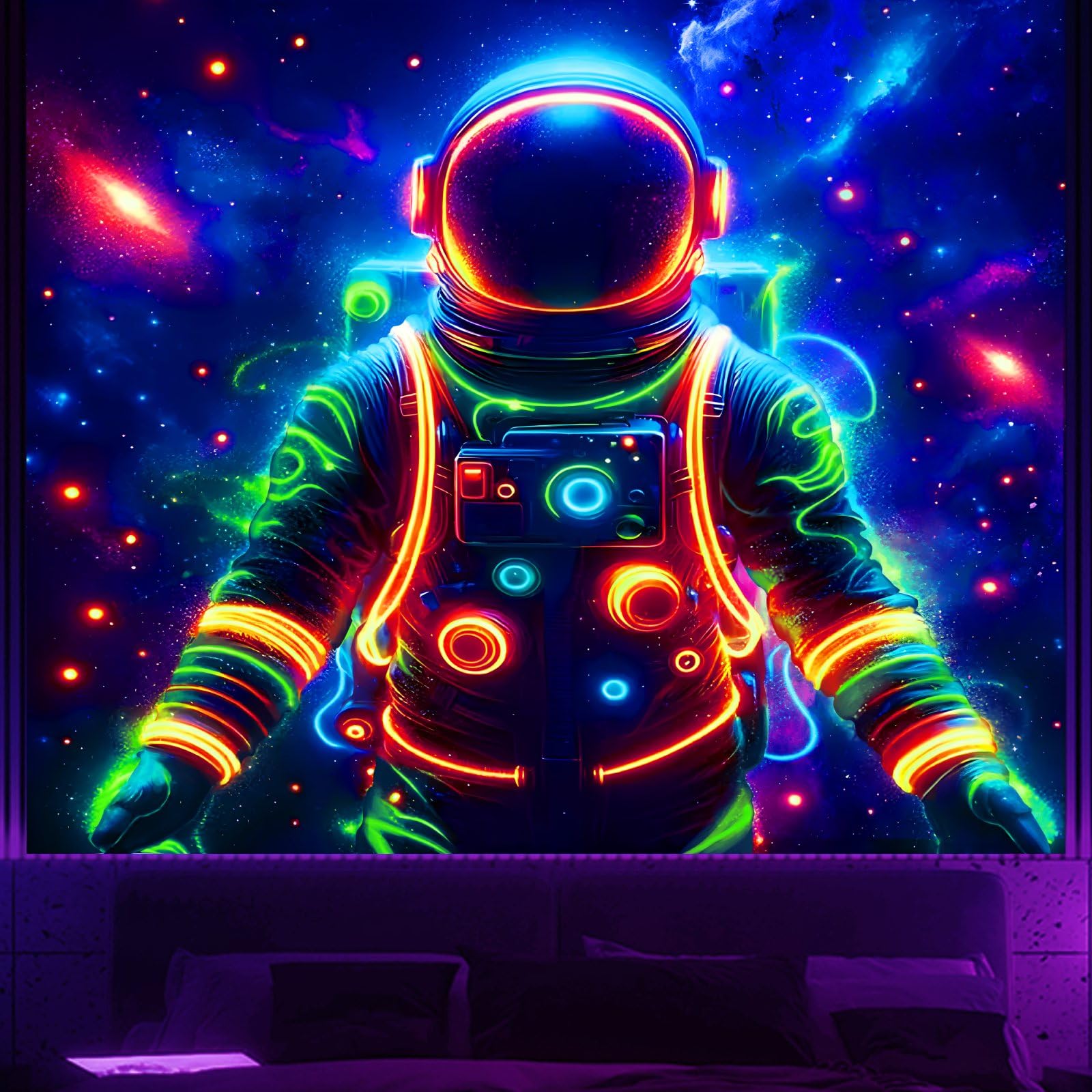 Apdidl Blacklight Posters Tapestry Space Astronaut Tapestries for Bedroom, Black Light Posters Cool Space Galaxy Wall Hanging, UV Reactive Art Aesthetic Decor Tapestry for Living Room Dorm (51"X60")