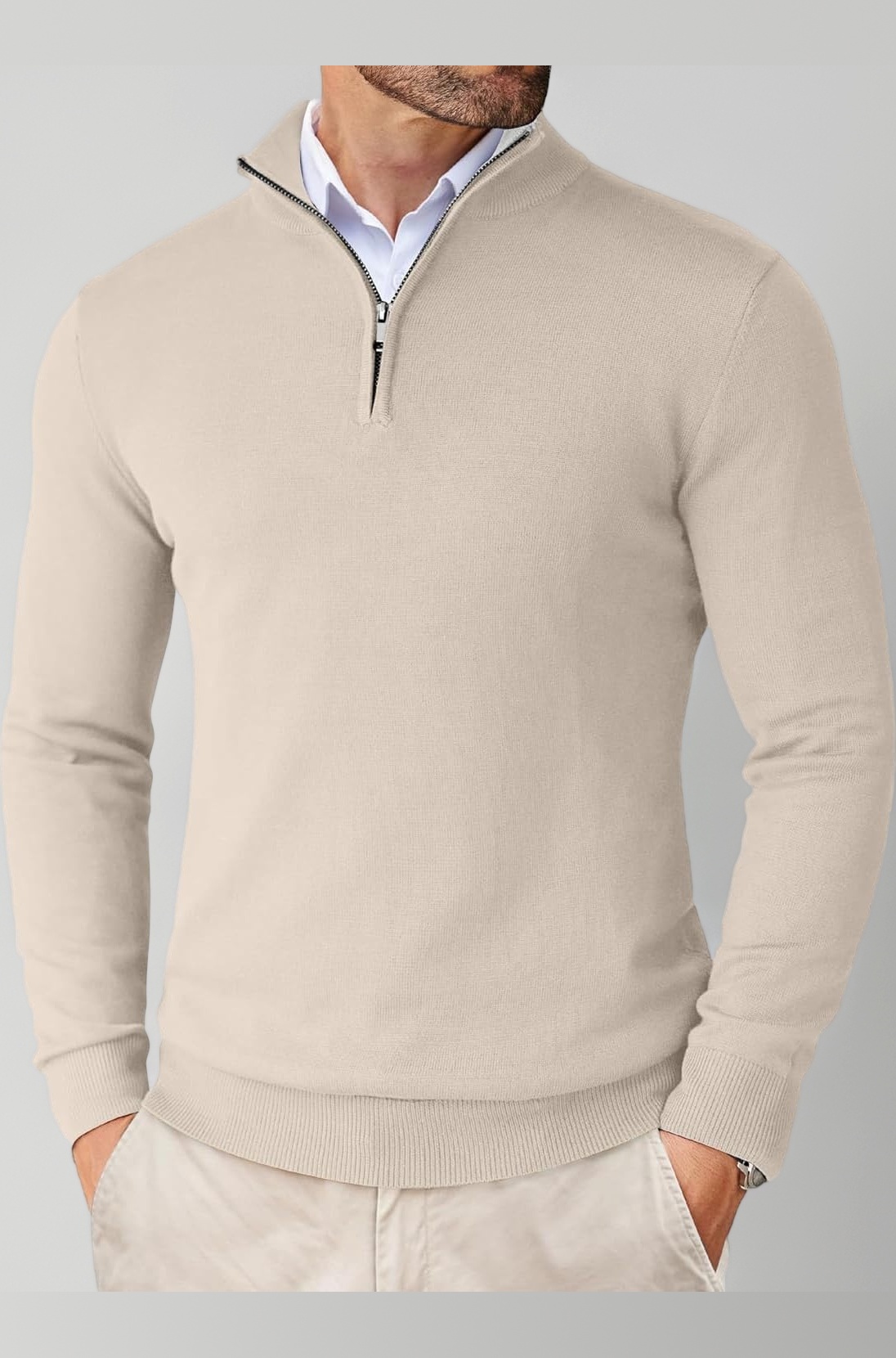 Men High Neck Zipper Full Sleeve Cotton Knitted Winter Sweater for Men