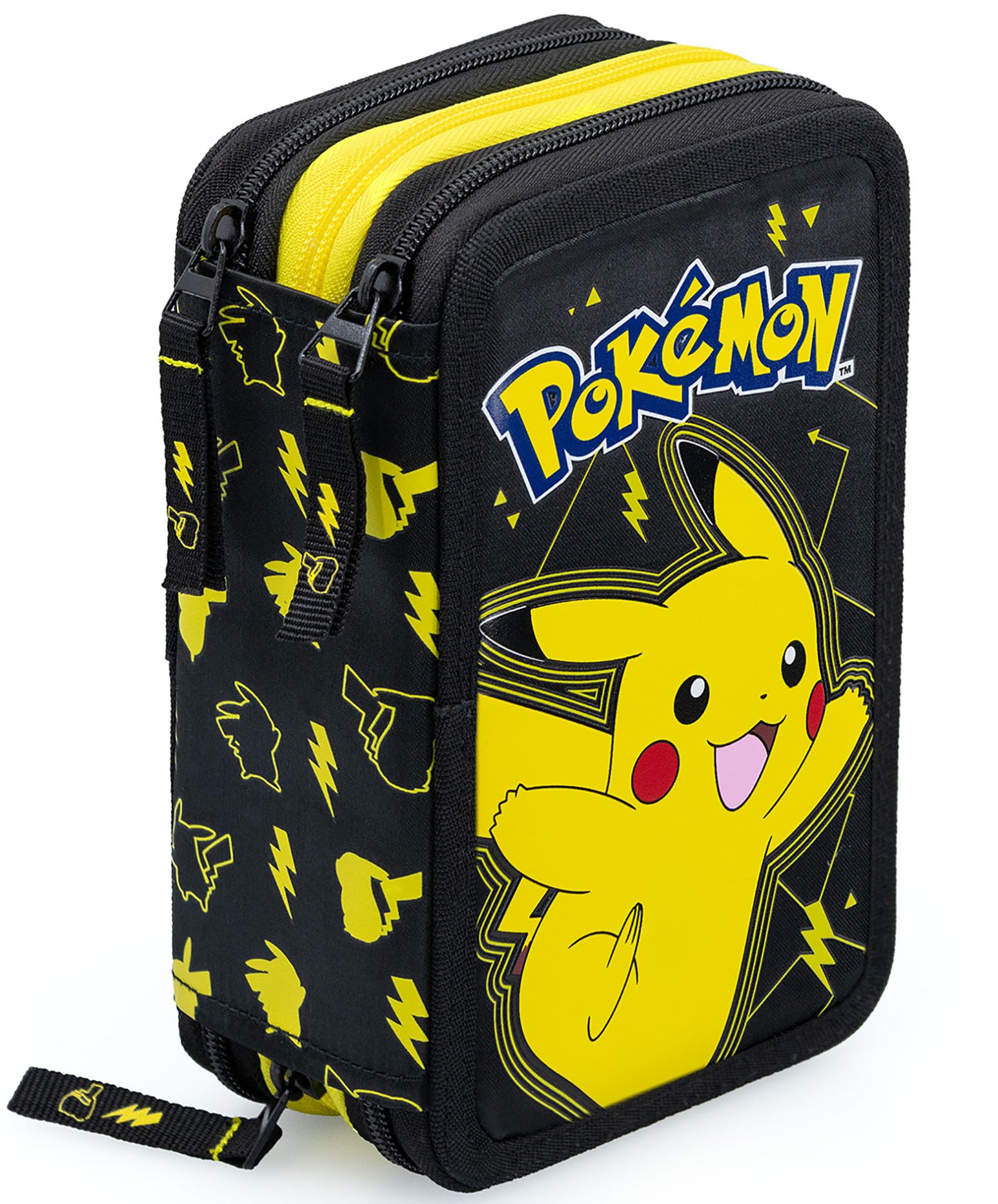 Clondo Estuche Triple Relleno para Niños y Niñas, para Pokemon Fan, 45 Accesorios Escolares, Plumier 3 Cierres, Compartimentos Organizados, Lápices de Colores, Marcadores, Pegamento, Tijeras