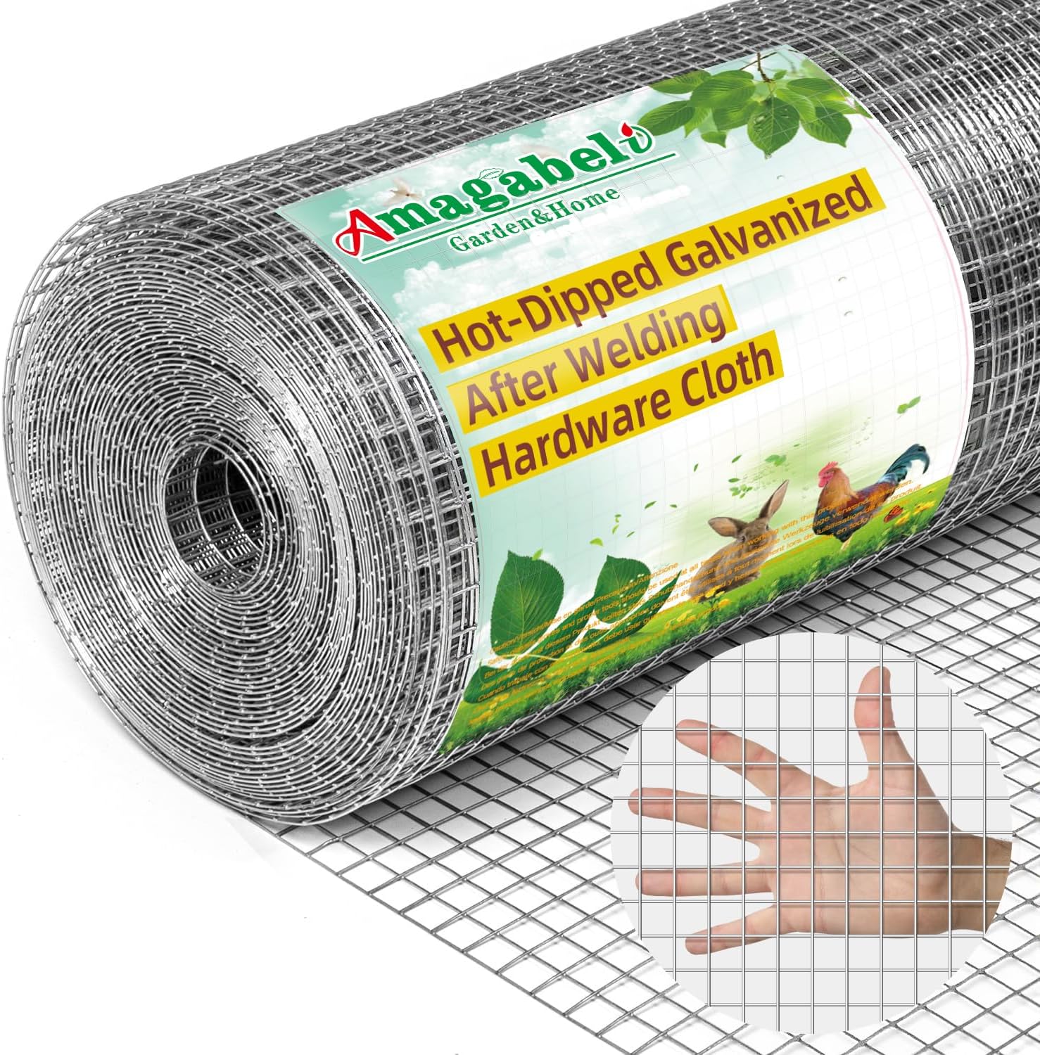 Amagabeli Hardware Cloth 1/2 inch 48 x 100 ft 19 Gauge Chicken Wire Fence Hot-Dipped Galvanized After Welding Welded Wire Fencing Mesh Roll Plant Support Gopher Snake Rodent Rabbit Poultry Netting Hot-Dipped Galvanized 1/2inch 48inx100ft