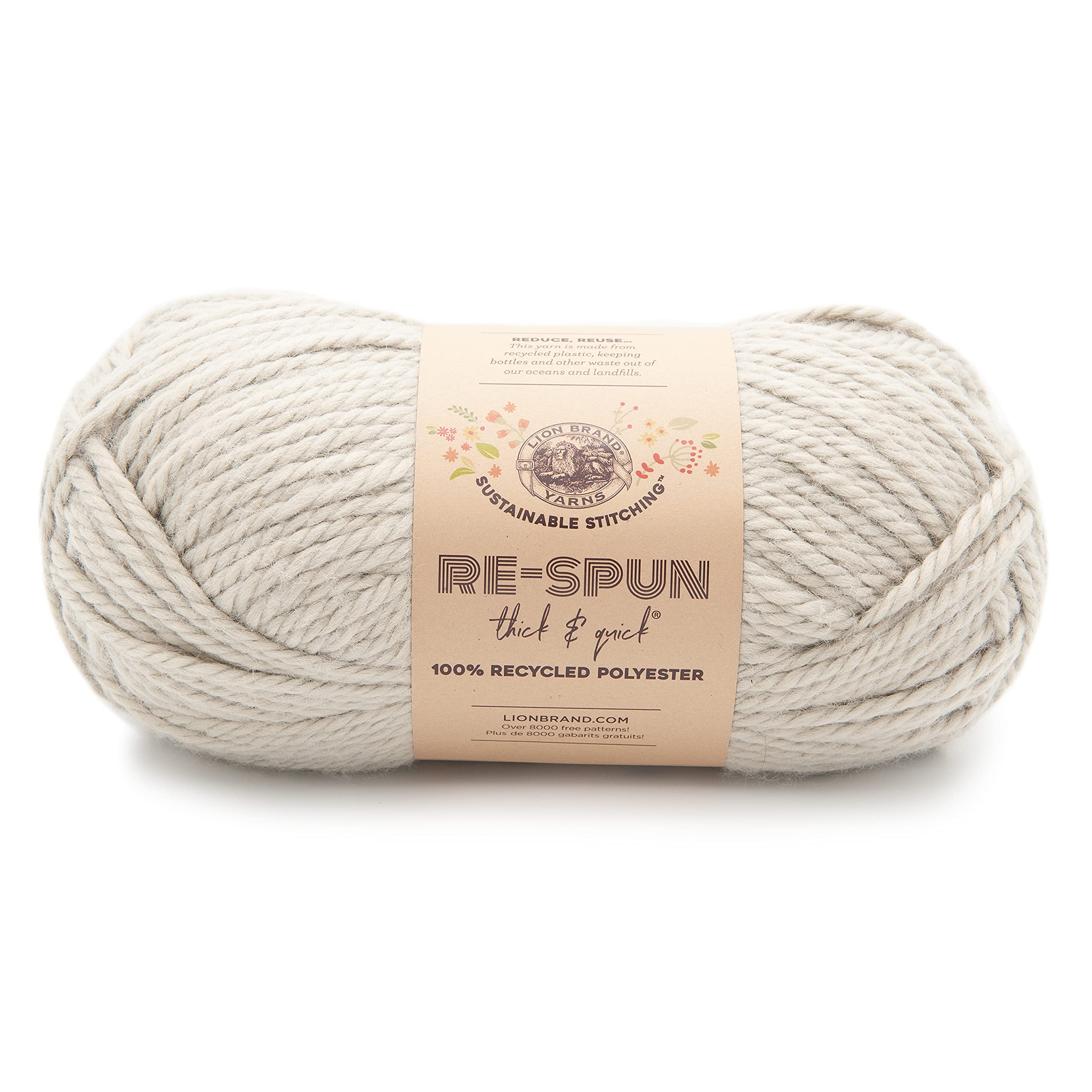 Lion Brand Yarn Respun Thick & Quick, Super Bulky Recycled Polyester Yarn for Knitting, Crochet, and Crafts, Pumice Stone, 1 Pack