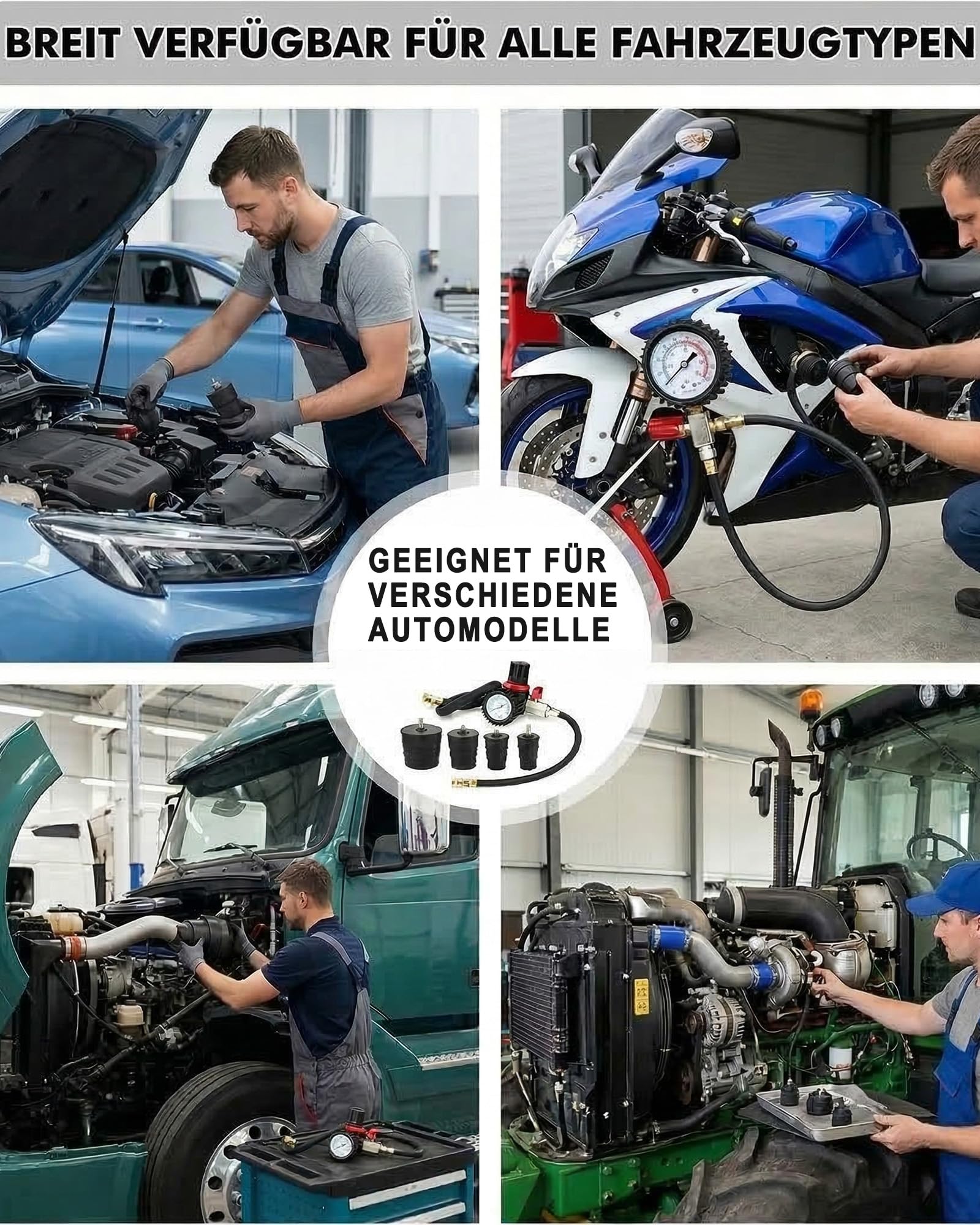 9tlg Turbolader Ladeluft System Adapter Satz: Turbo Boost Lecktester Boost-Lecktest-Kit mit Manometer für Ansaug und Ladeluftsystem PKW Transporter für Kfz Werkstatt und Mechaniker