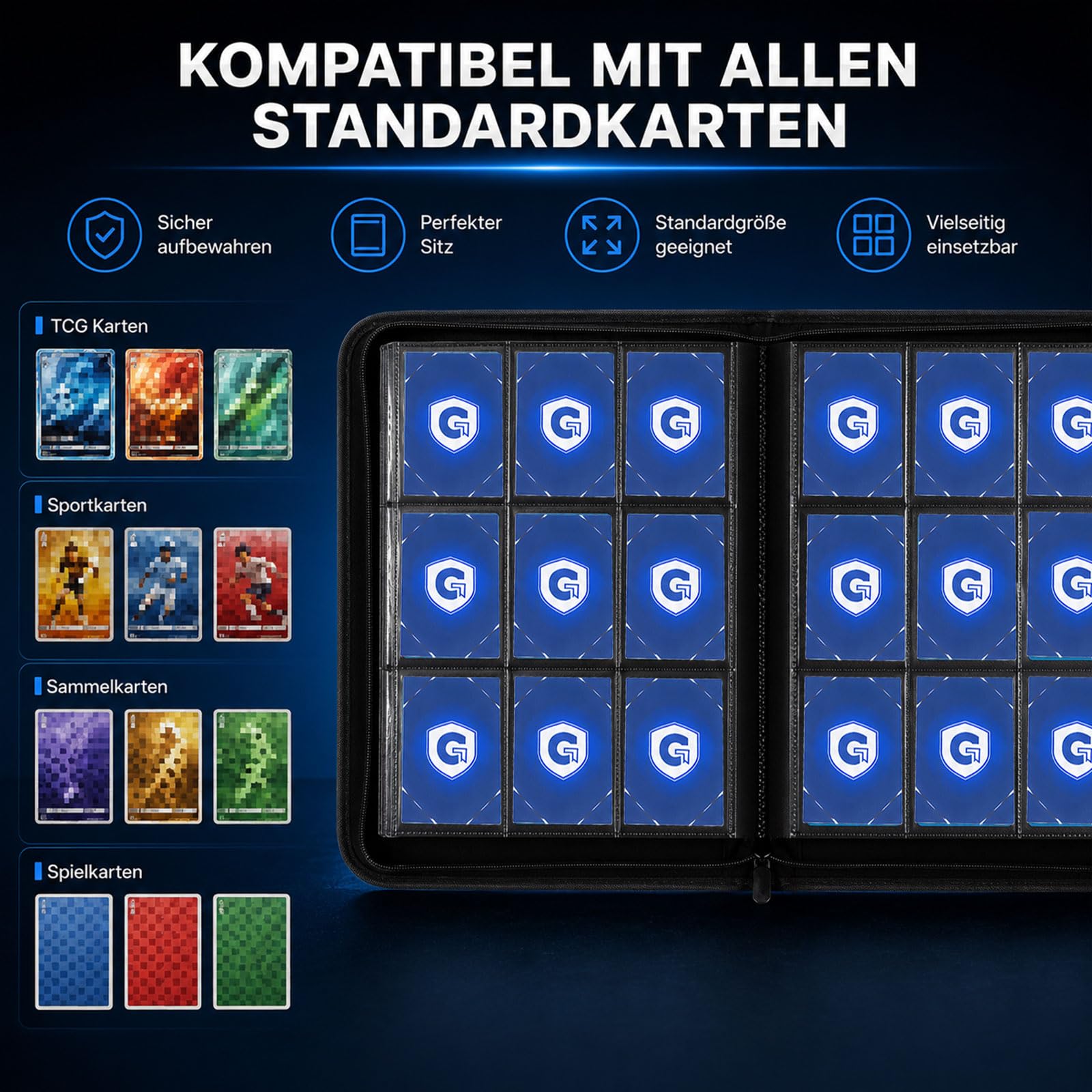 Album na karty kolekcjonerskie, do 540 kart, 9 kieszeni, album na karty kolekcjonerskie z zamkiem błyskawicznym, teczka kolekcjonerska do Tcg, Mtg, Yugioh, kart piłkarskich i kart do gry