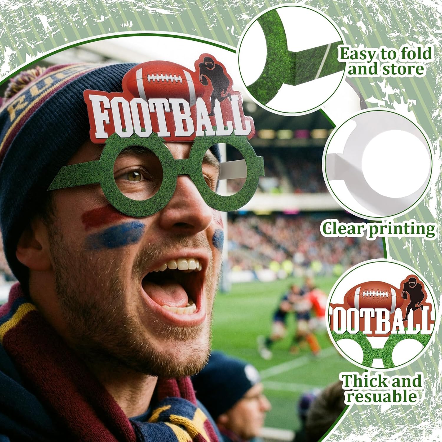 Jenaai 48 Pcs American Football Paper Eyeglasses Football Party Supplies Championship Decoration Gameday Photo Props Sports Party Favors for Rugby Sports Birthday Baby Shower - Image 3