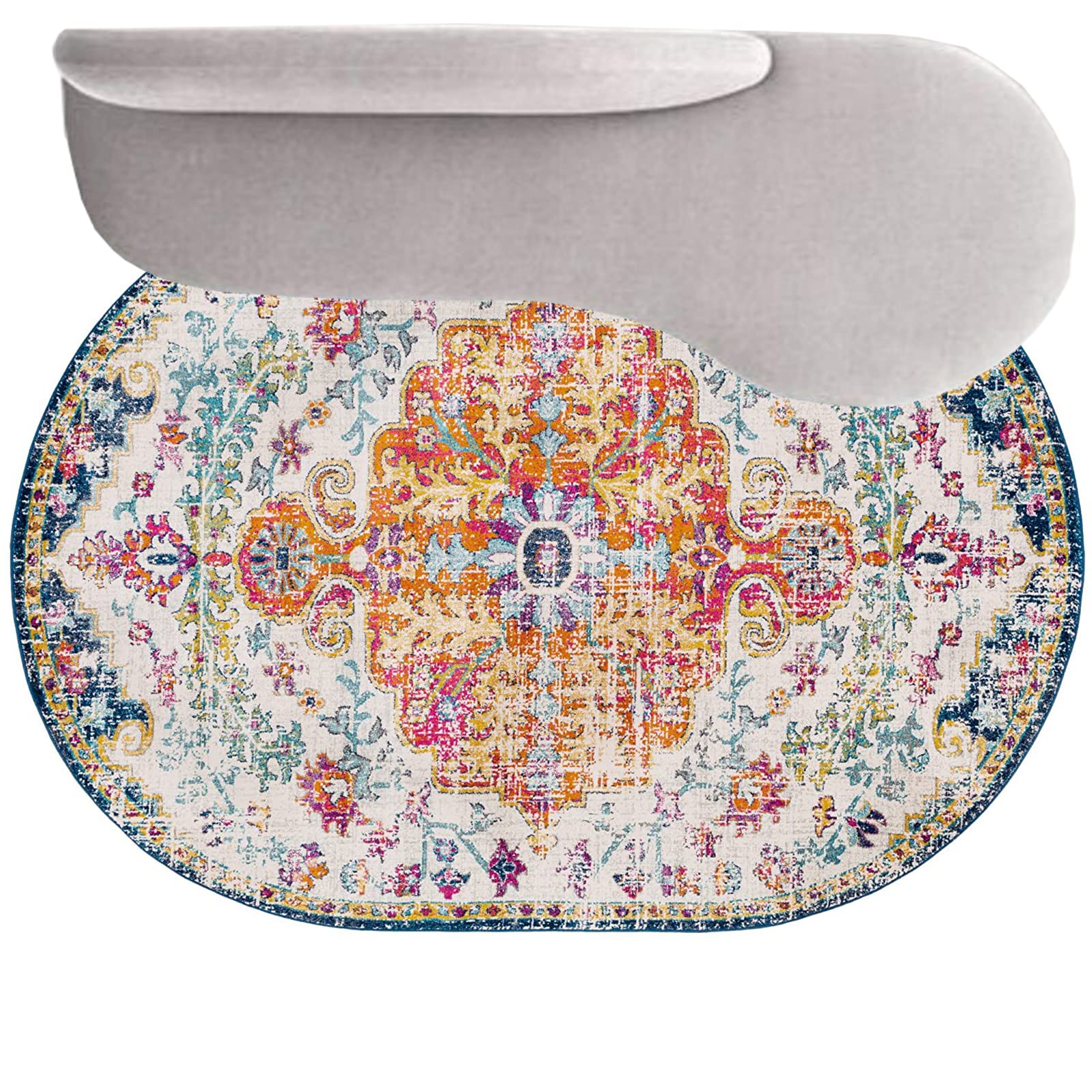Rururug Oval 180 x 200 cm Alfombra Pelo Corto Alfombras Decoración del hogar salón Dormitorio, Poliéster Almohadillas, patrón Floral Tradicional,Oval 180 x 200 cm