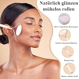 Natural Jade Roller for Face - Aging Wrinkles, Puffiness Facial Skin Massager Treatment Therapy - Premium Jade Stone, by Crystal Lemon (Rose Quartz)