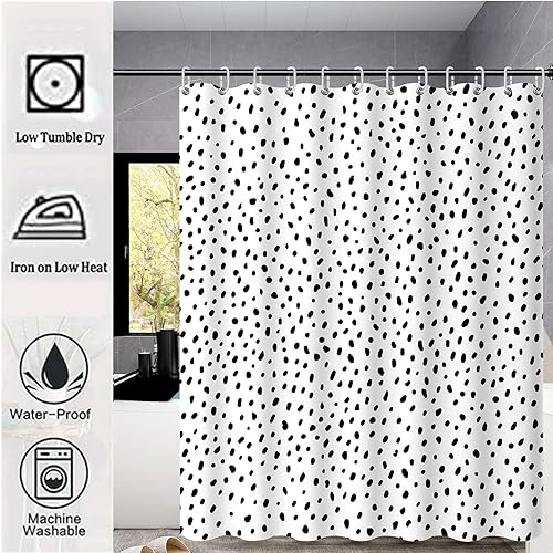 Miniatura 2 de Cortina de ducha de lunares negros para baño, diseño pequeño y moderno de lunares negros sobre blanco, tela de poliéster impermeable para niños, 72