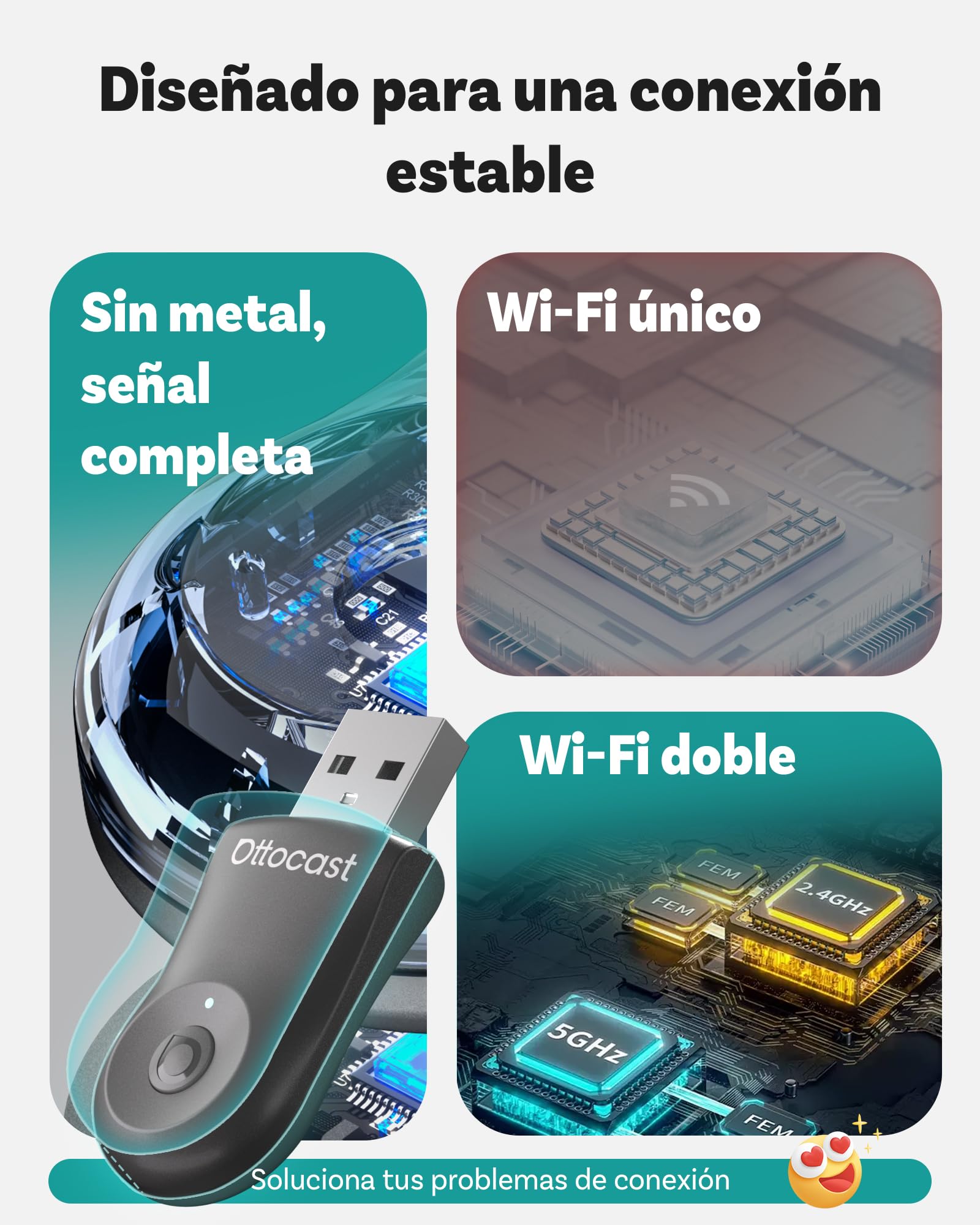 OTTOCAST Nuevo 2025 Mini Flow – Adaptador inalámbrico CarPlay & Android Auto, Dongle 2 en 1, Plug & Play, Compatible con iPhone & Android, para Coches Desde 2016 (No Compatible con BMW/Tesla)