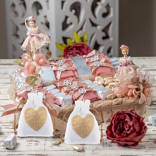 Miniatura 4 de Teaaha 10 bolsas pequeñas de arpillera, bolsas de regalo de corazón, 3.9 x 3 pulgadas, pequeñas bolsas de arpillera con cordón, bolsas de arpillera