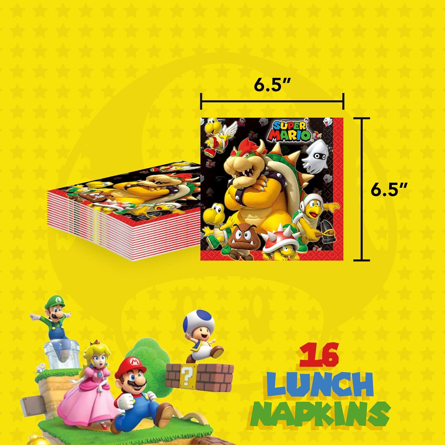 Serviettes En Papier Super Mario - Lot De 20 Serviettes 33x33 Cm - Thème Anniversaire Nintendo, Décoration Goûter Enfant