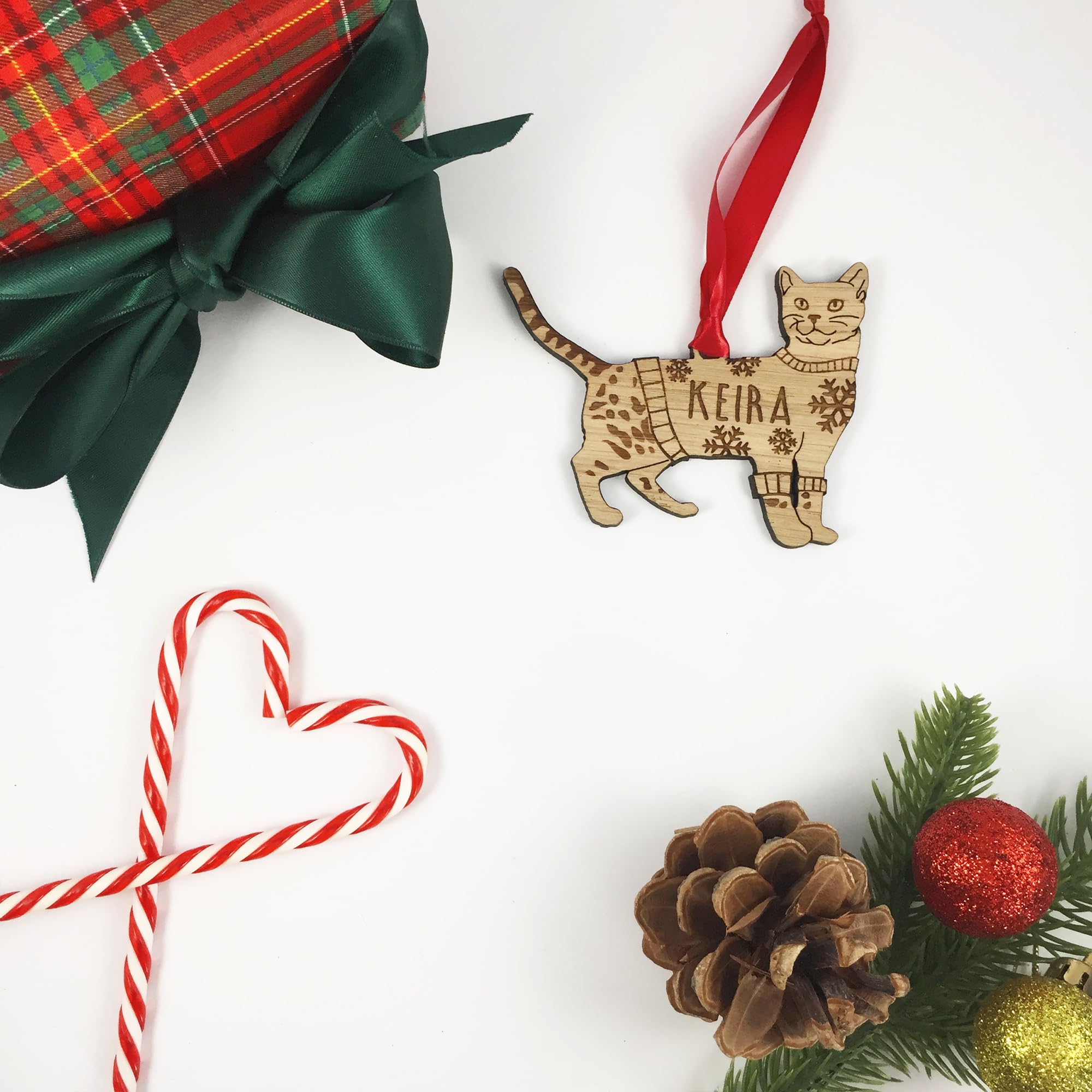 Personalised Bengal Cat Tree Bauble - Gift Boxed - Decoration Ornament Kitten Wooden Christmas Jumper Customised