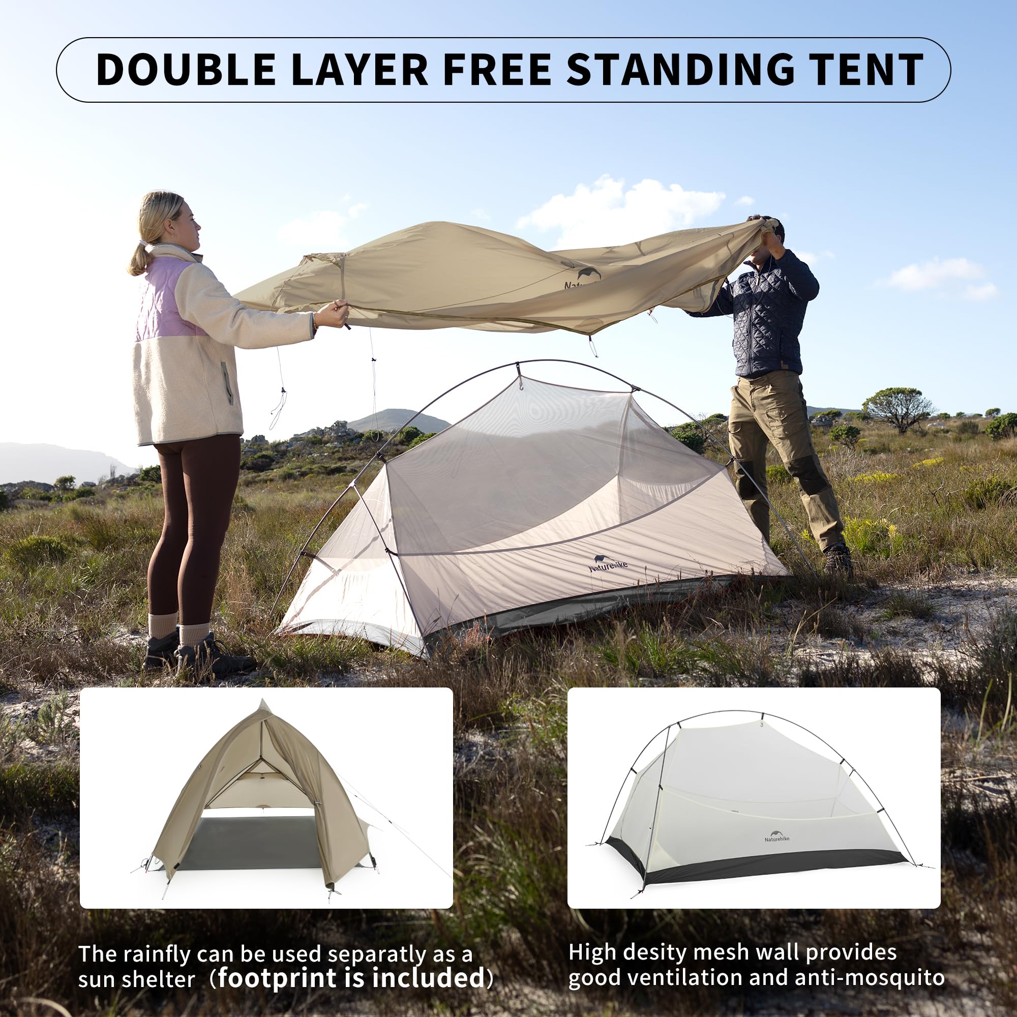 Naturehike Tienda de campaña Cloud Up 2 Persona Tienda de Trekking Ultraligero Impermeable