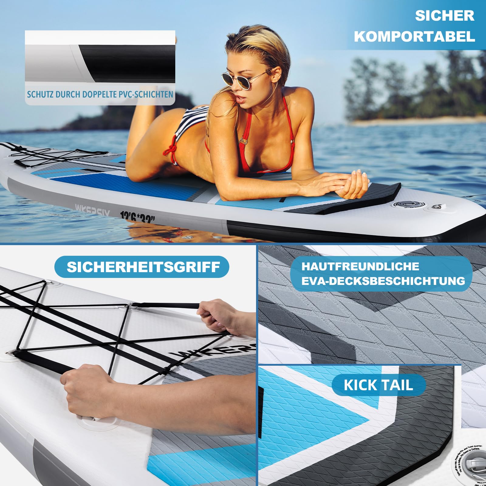 WERSIY Tavola SUP Gonfiabile 380cm – Tavola da Paddleboard Premium per Touring, Corsa e Lunga Distanza, iSUP Veloce e Stabile con Kit Completo di Accessori (Pagaia, Pompa, Guinzaglio, Zaino)