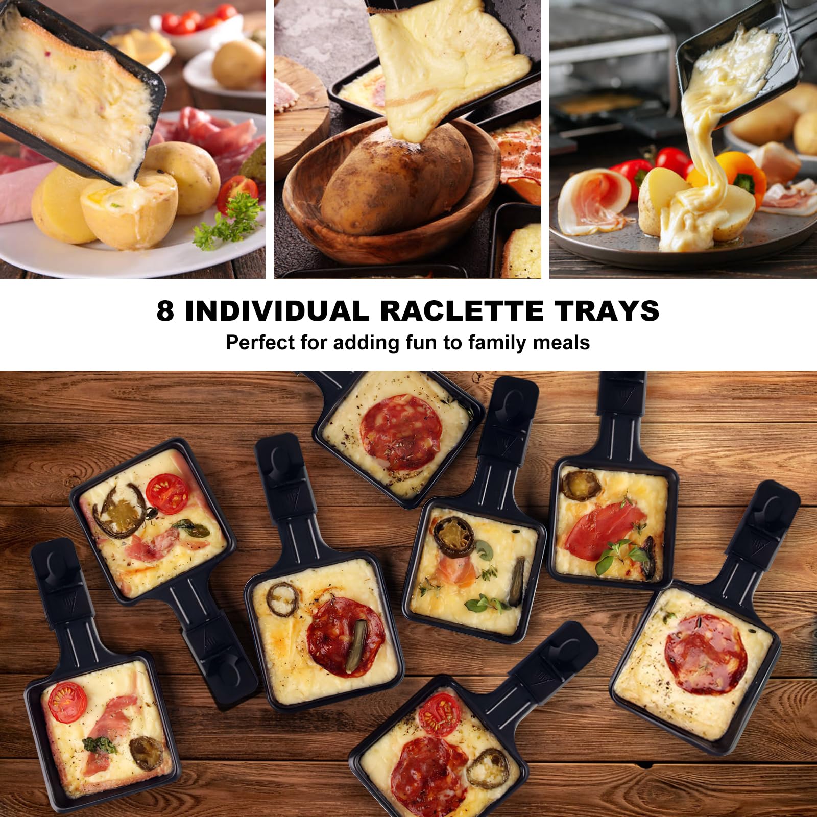 Raclette Grill - Parrilla coreana para barbacoa, parrilla de mesa de raclette portátil con placa antiadherente, control de temperatura ajustable, parrilla interior con asas de tacto fresco, 8 3