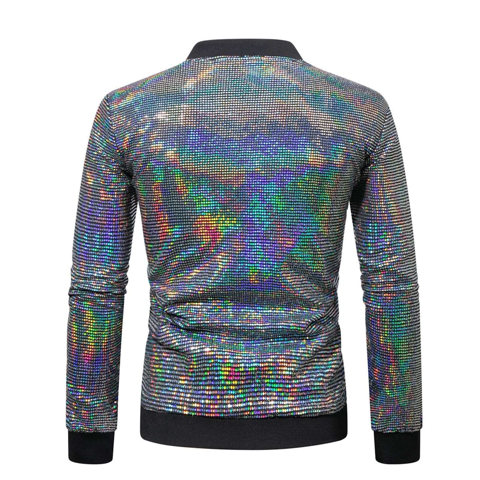 Pailletten Jacke Herren Varsity Jacke Party Disco Shiny Sparkly Glitter Bomberjacke Leicht Glänzende Clubwear Metallic Nightclub Jacke