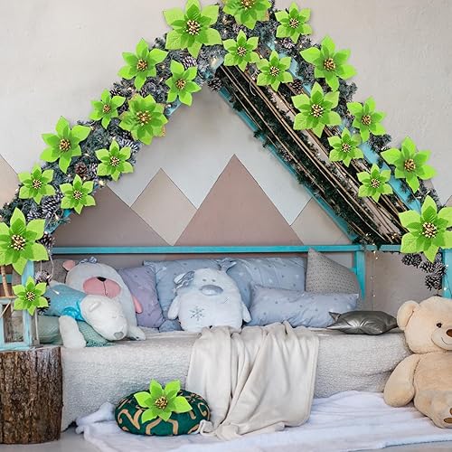 Miniatura 43 de 36 piezas de 3 tamaños de flores artificiales de Navidad con purpurina de Navidad para decoración de árbol de Navidad, Año Nuevo, decoración