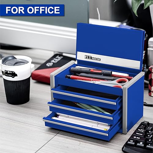 Miniatura 4 de P.I.T. Mini Caja de Herramientas Azul, Caja de Herramientas de Acero Portátil Apilable de 3 Cajones con Bloqueo de Pestaña Magnética, Micro Cofre