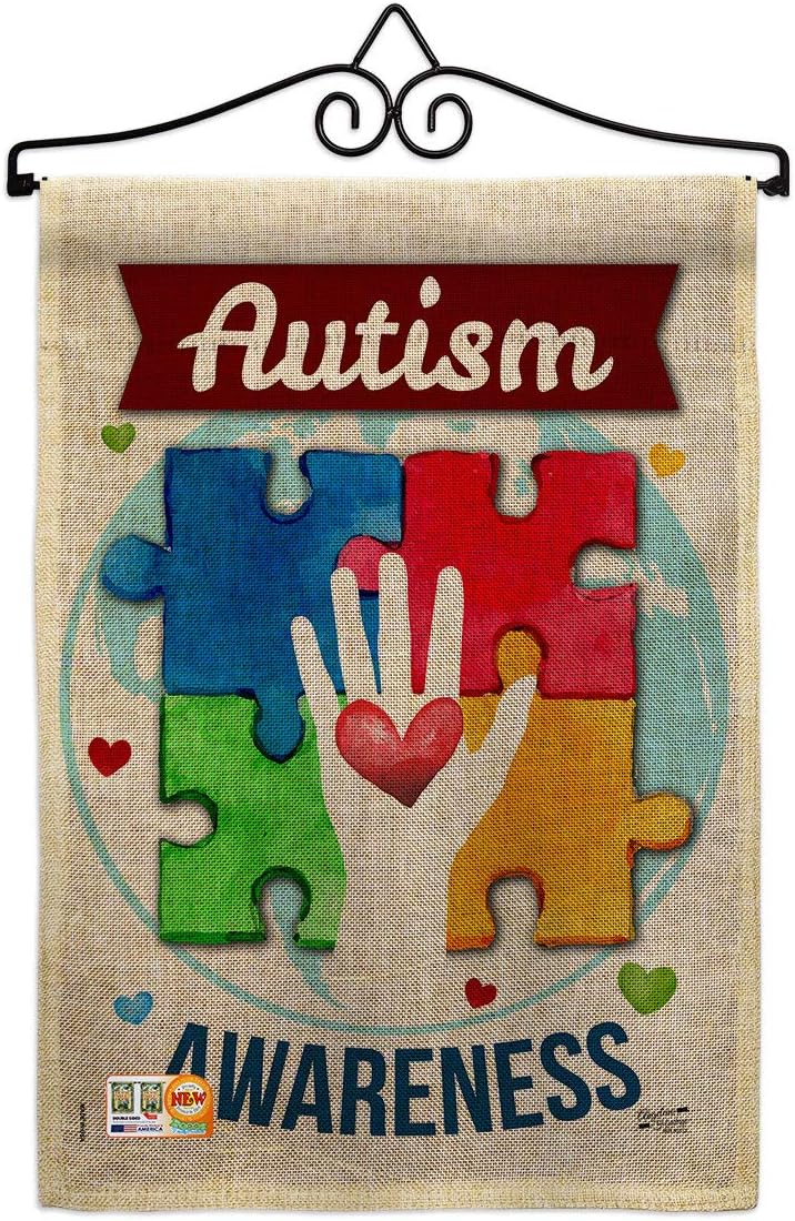 Hope for Autism Awareness Burlap Garden Flag Support Inspirational Survivor Ribbon Prevention Cancer Breast BLM Small Decorative Gift Yard House Banner Double-Sided Made In USA 13 X 18.5