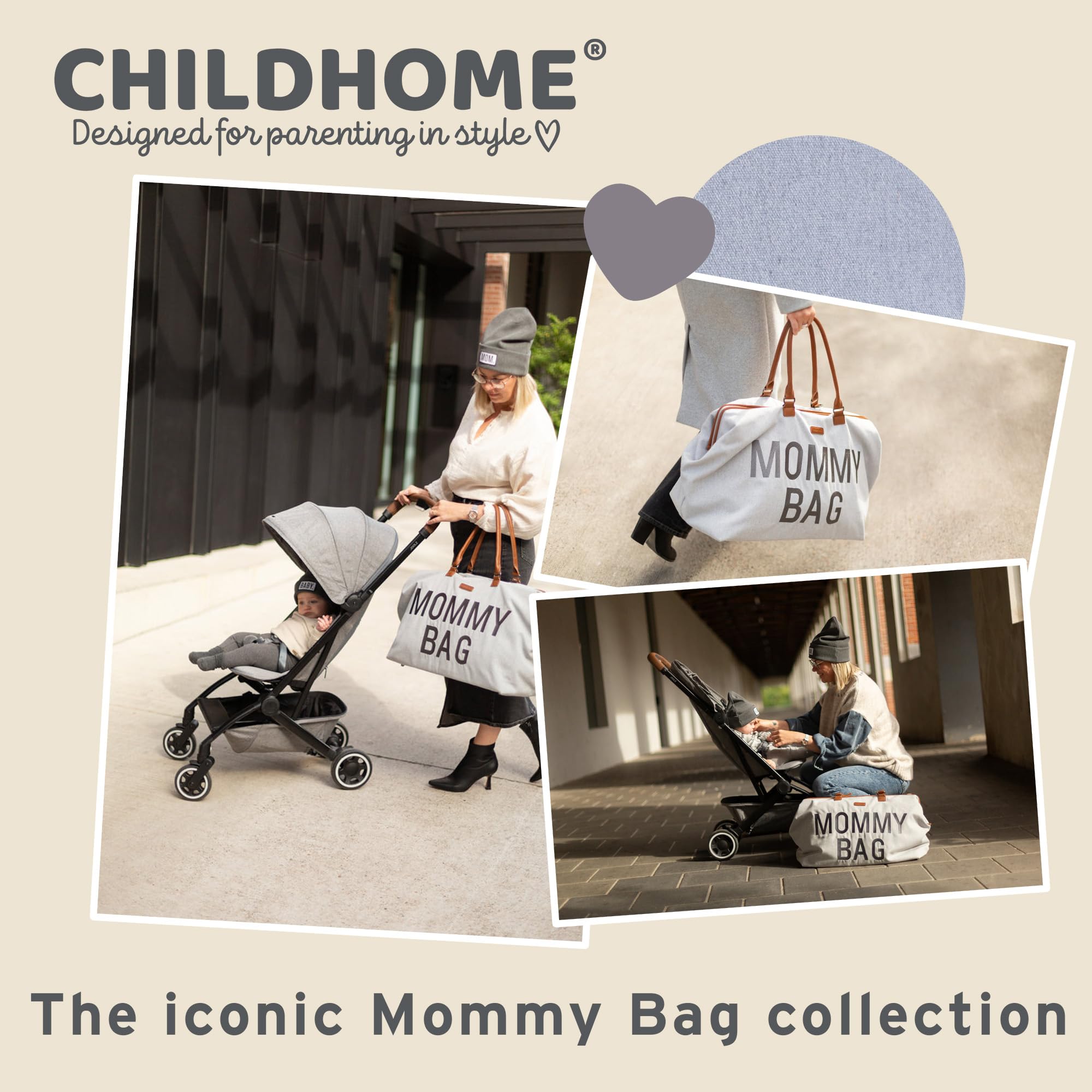 CHILDHOME, Borsa per la mamma, borsa fasciatoio, maternità, borsa da viaggio, grande capacità, fasciatoio regolabile, tracolla regolabile, compartimento, tasca isolata, tasca per valigia, jersey - 5