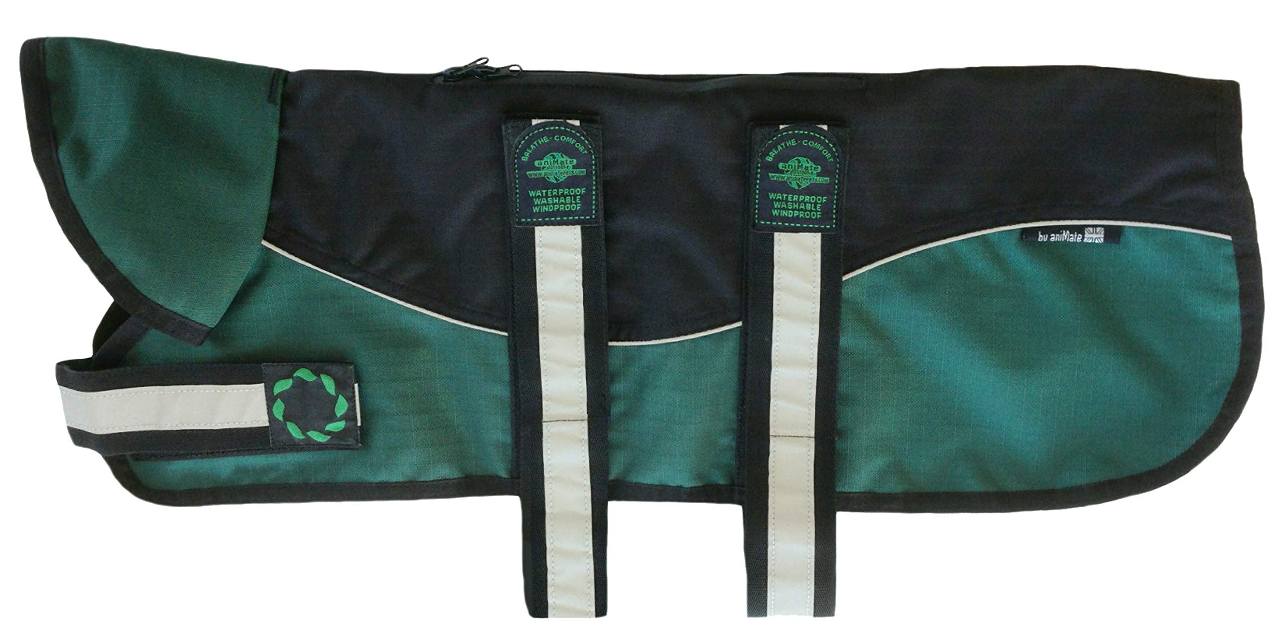 Outhwaite Reflective Black/Green Unpadded Harness Coat Plus Collar 22" (56cm), One Size