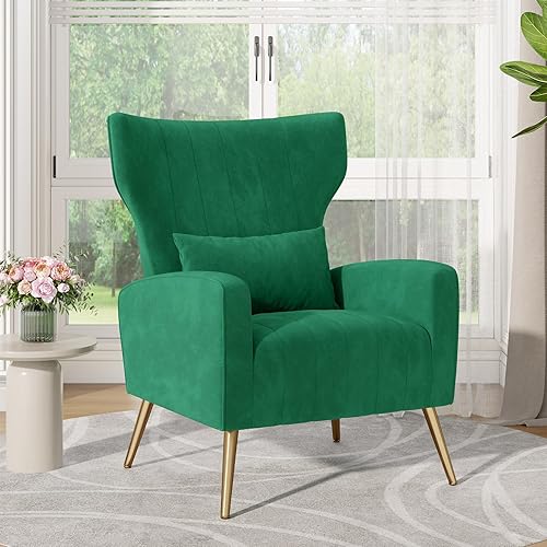 Miniatura 7 de Nalupatio Sillas decorativas modernas para sala de estar, silla de lectura tapizada de tela de terciopelo, sillón de mediados de siglo, sillón