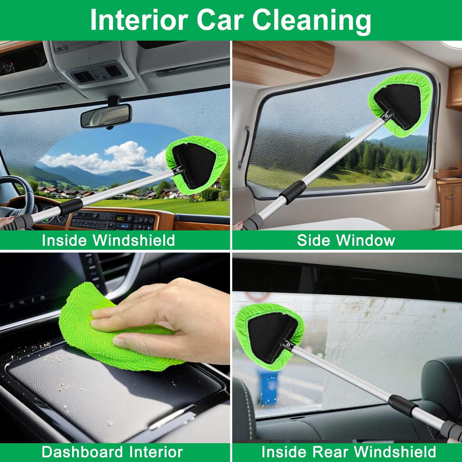 XINDELL 29-inch Windshield Cleaner Tool – Upgrade Large Head Car Interior&Exterior Window Cleaning Kit with Extendable Handle & 4 Microfiber Pads, Auto Wiper Brush for Car, Trucks, SUVs, RVs & Home