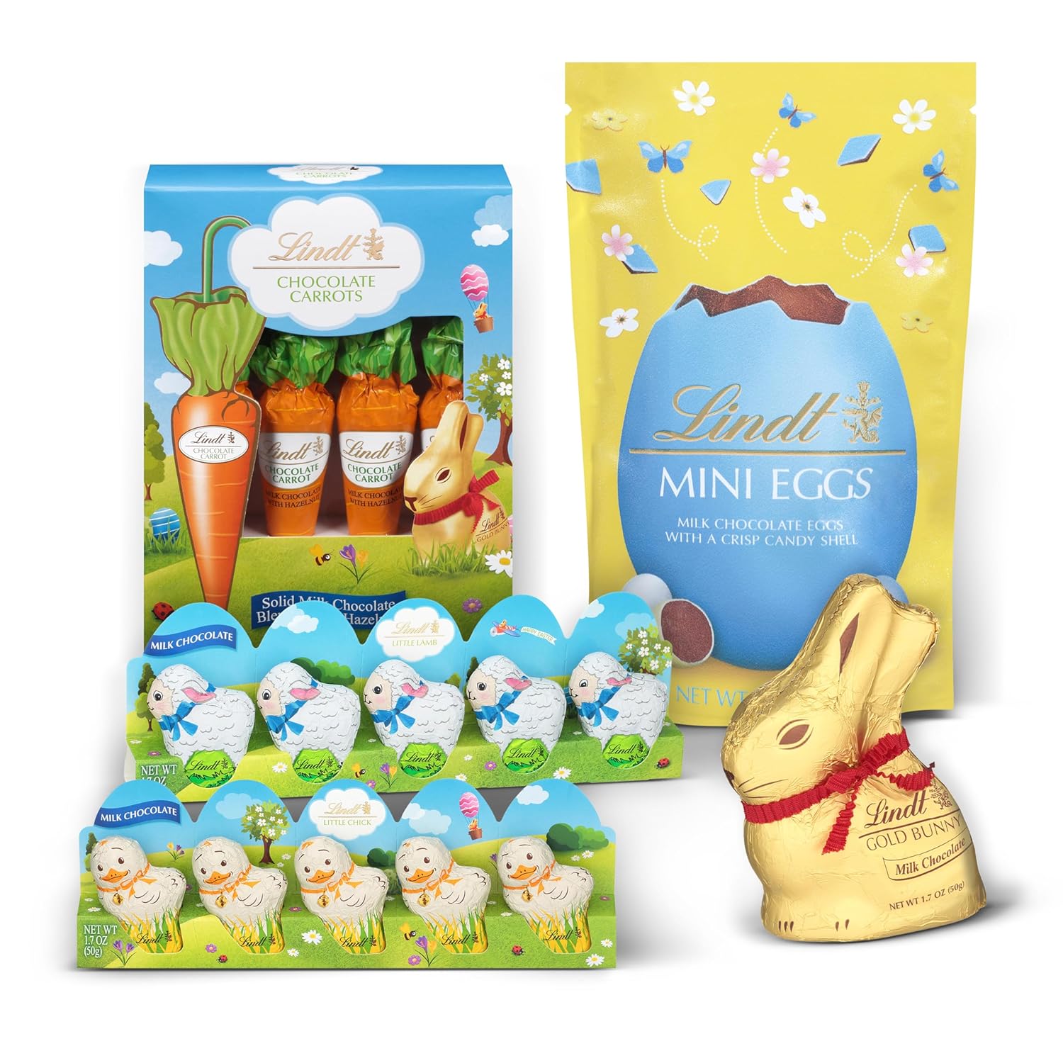 Lindt Easter Basket with GOLD BUNNY, Festive Lindt Chocolate for Kids with Pink Easter Basket Ready for Gifting